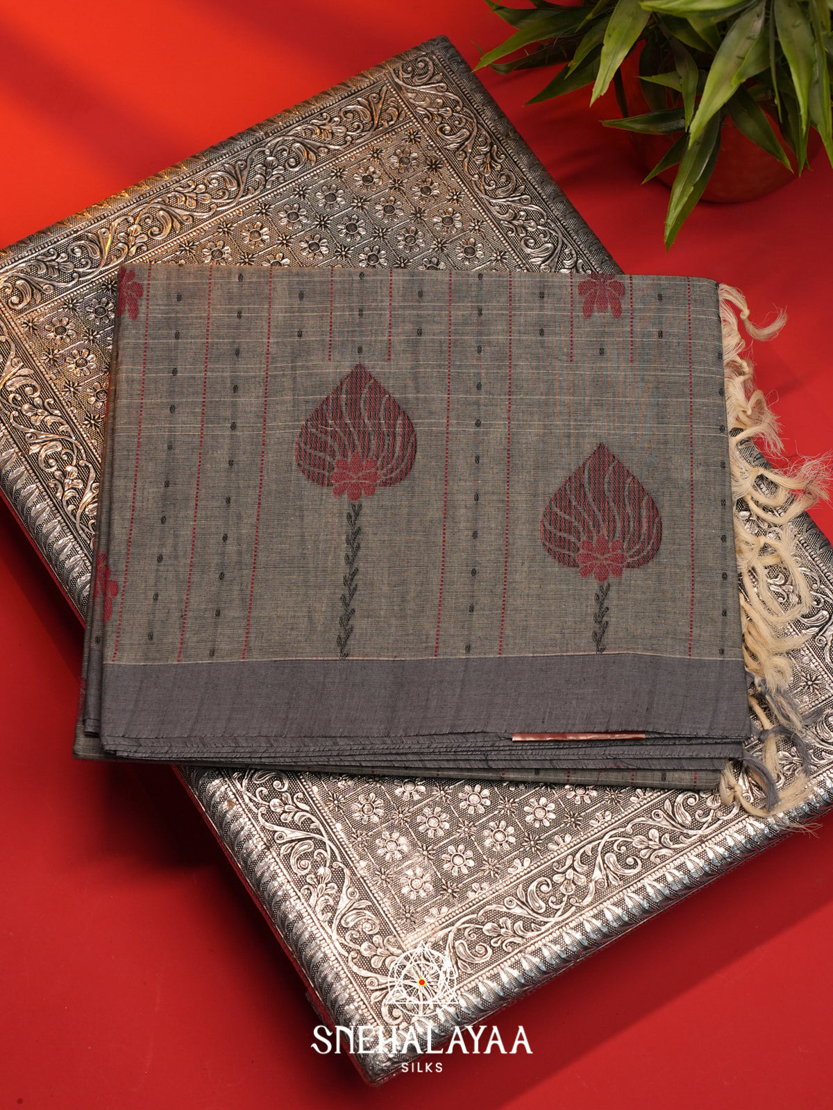 Grey Handloom Cotton Saree