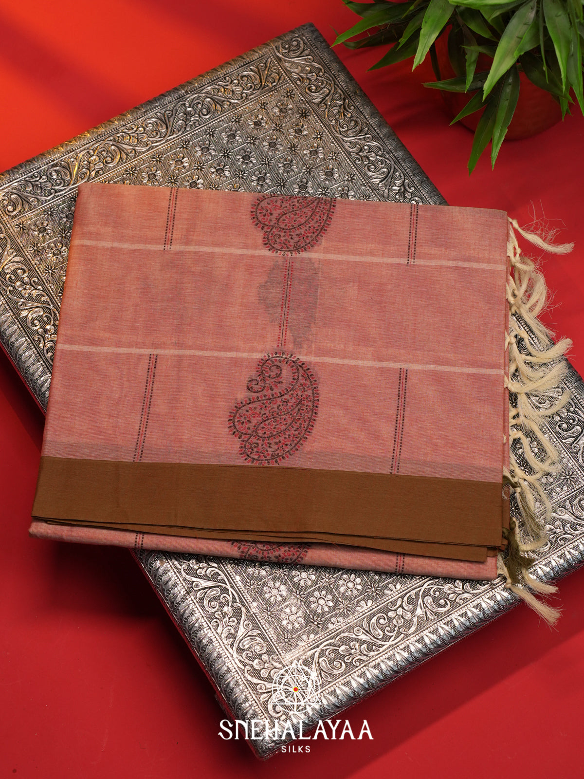 Rosewood Pink Handloom Cotton Saree