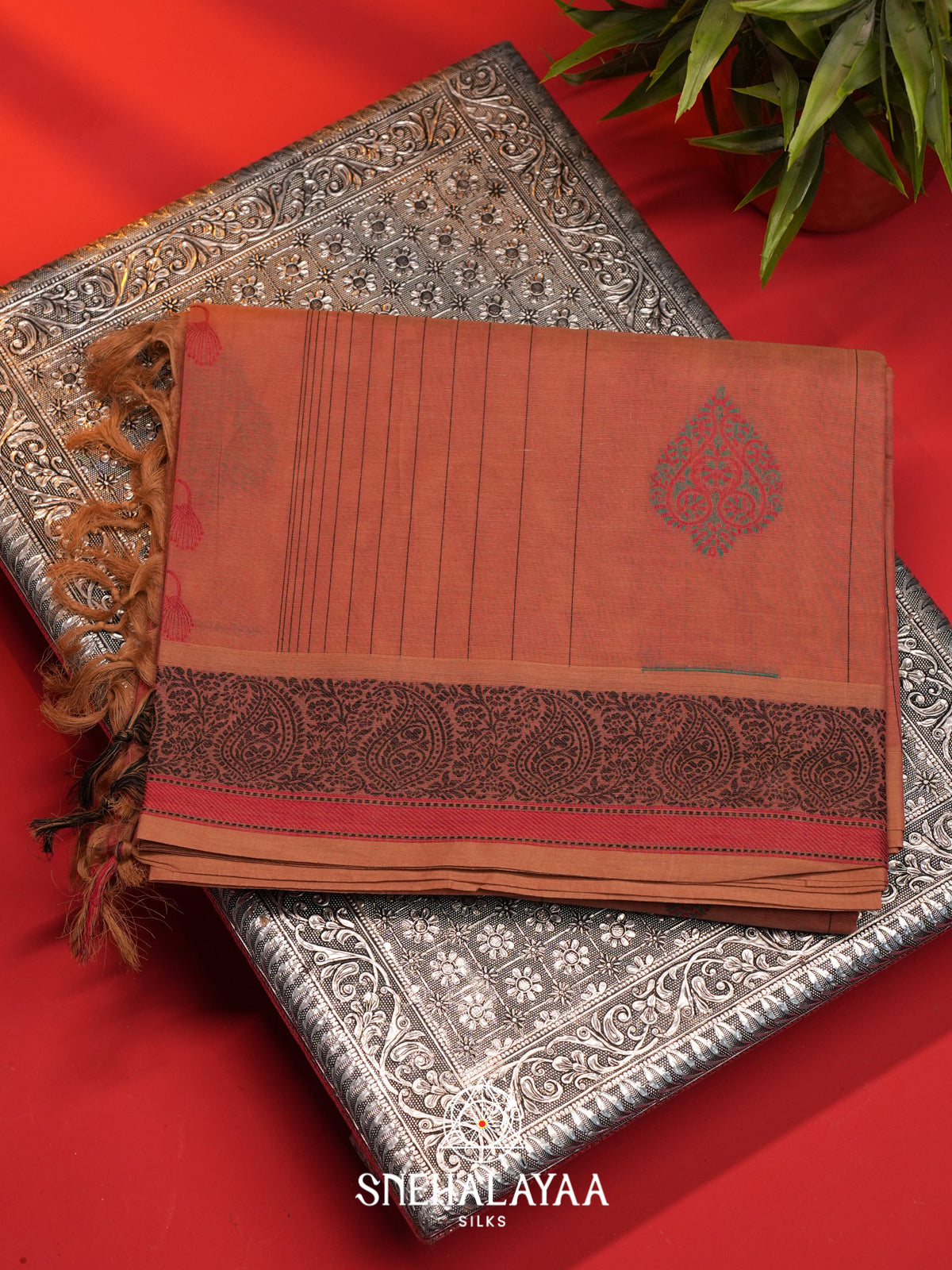 Peach Handloom Cotton Saree