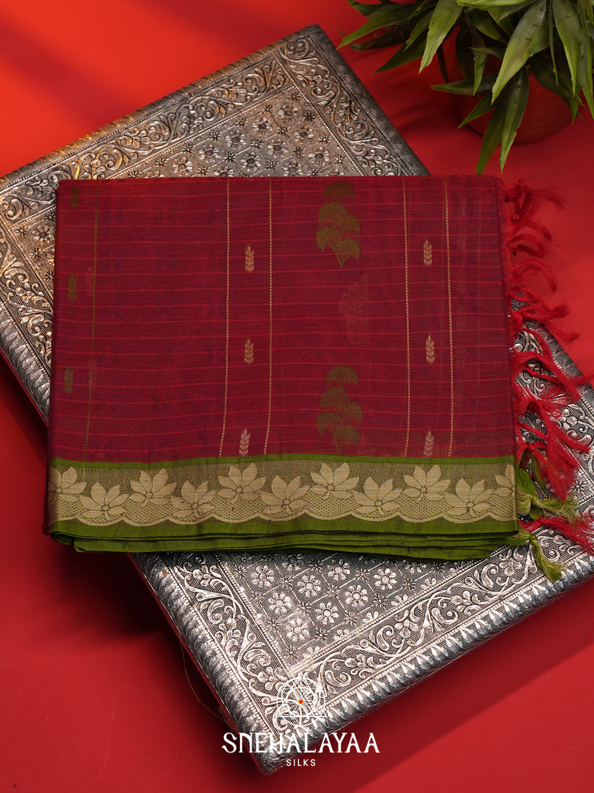 Maroon Handloom Cotton Saree