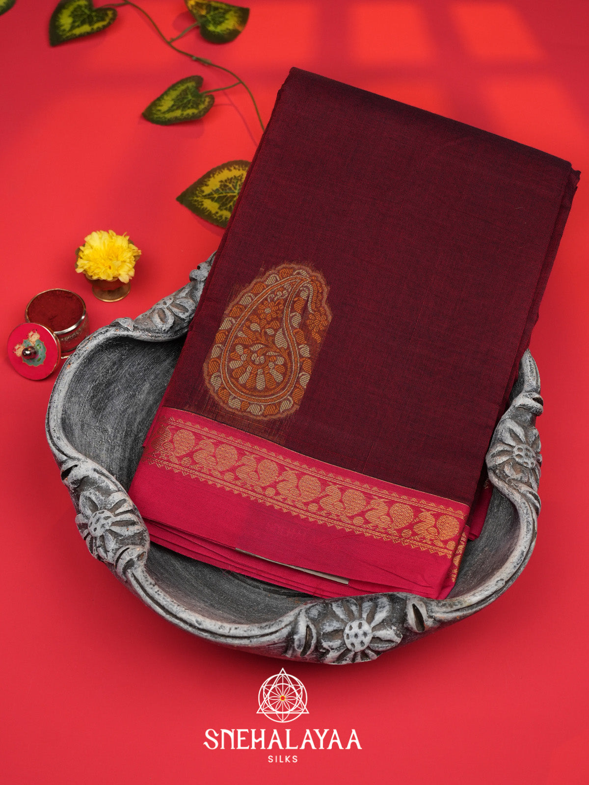 Maroon Kanchi Cotton Saree