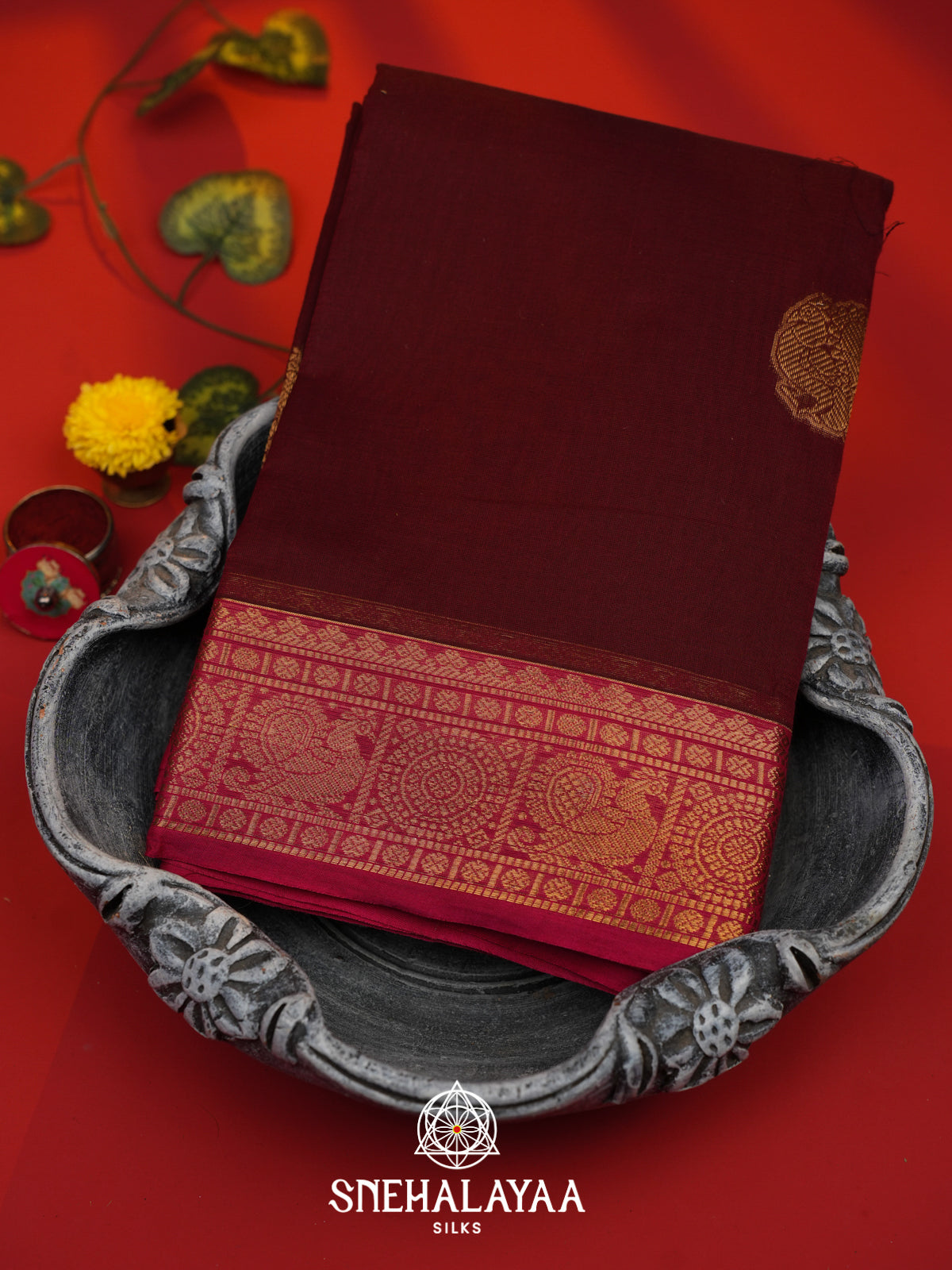 Maroon Kanchi Cotton Saree