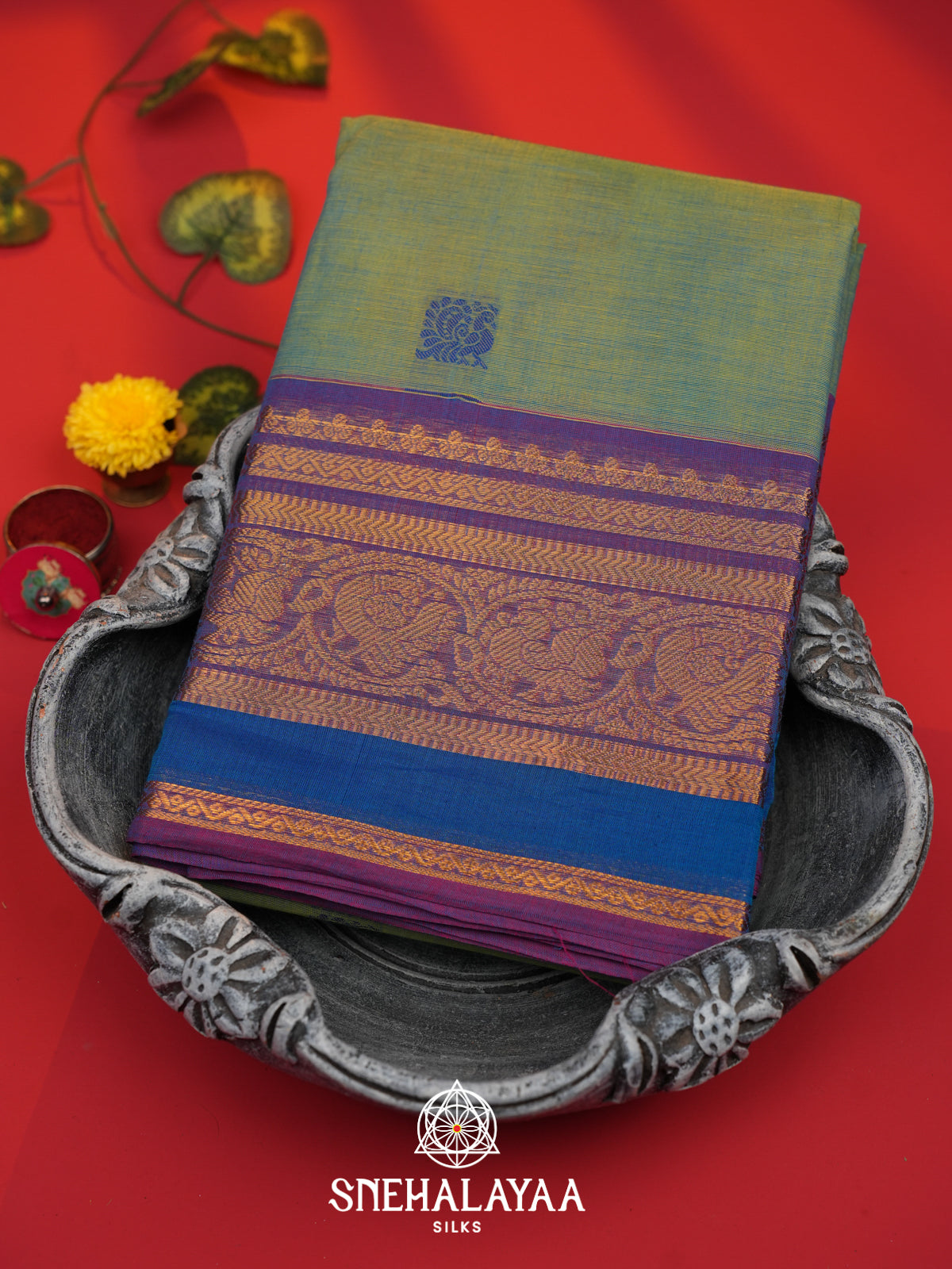 Olive Green Kanchi Cotton Saree