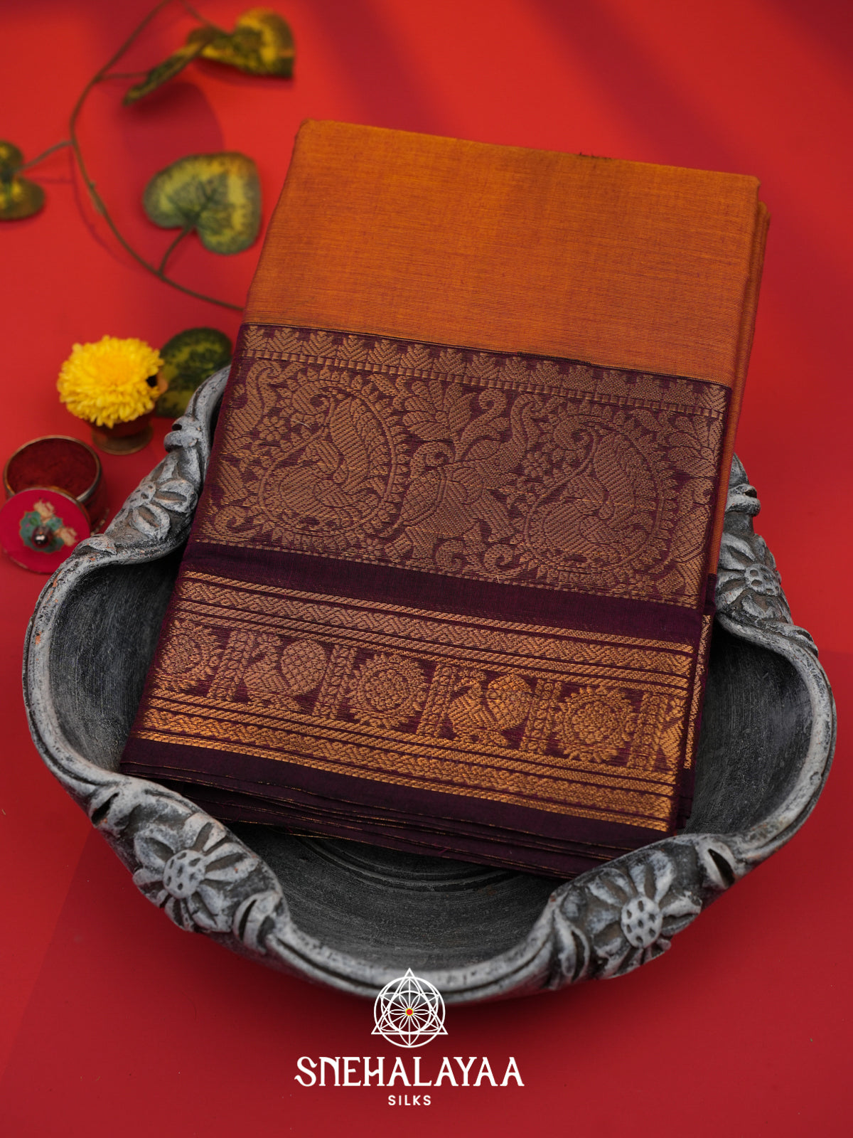 Copper Orange Kanchi Cotton Saree