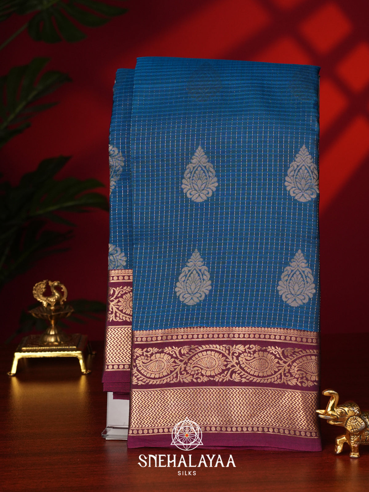 Peacock Blue Kanjivaram Silk Saree