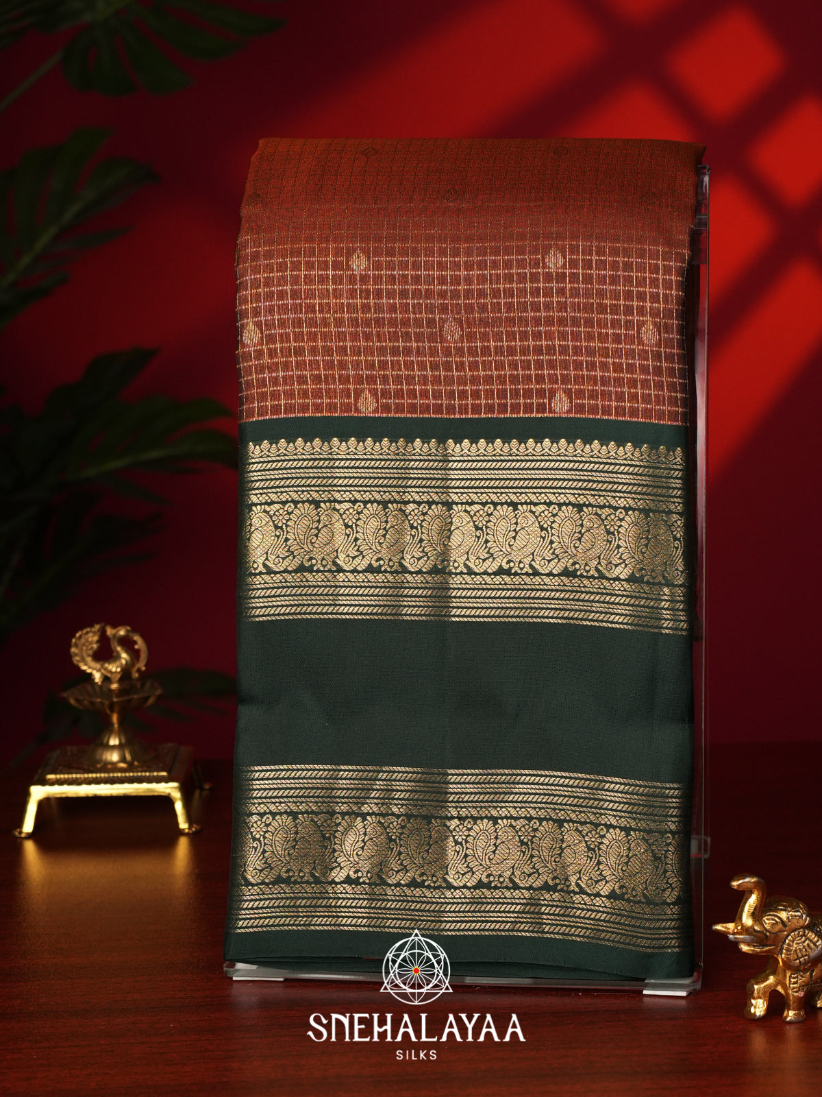 Burnt Orange Kanjivaram Silk Saree