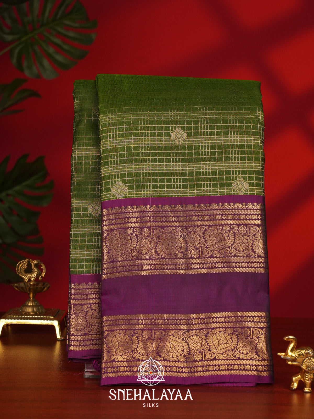 Olive Green Kanjivaram Silk Saree