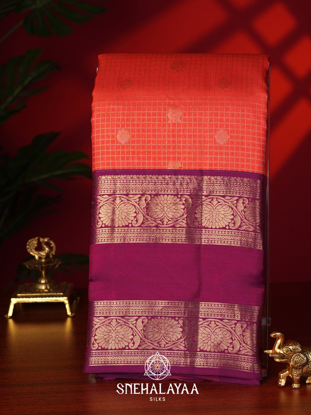 Rust Orange Kanjivaram Silk Saree