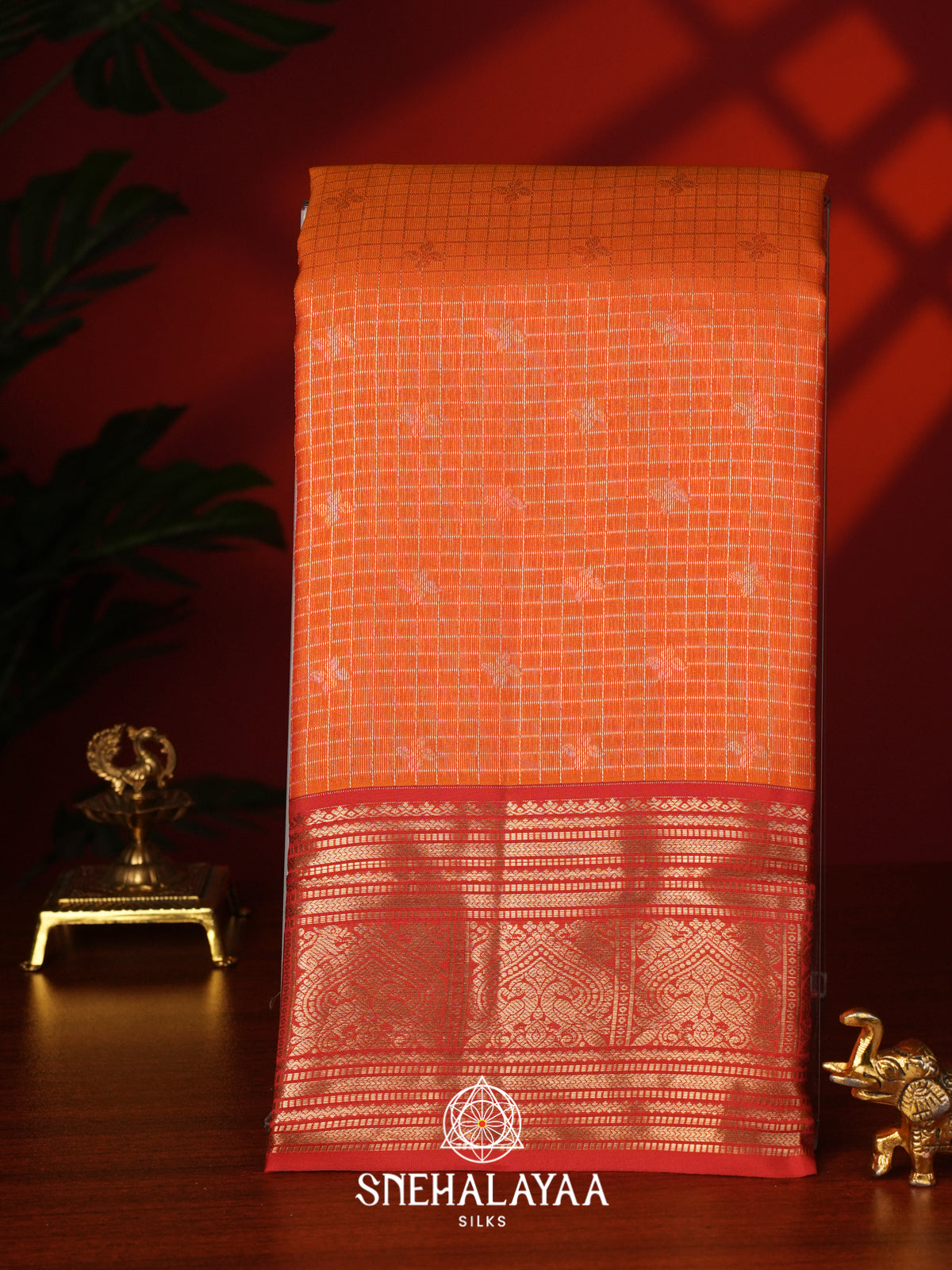 Rust Orange Kanjivaram Silk Saree