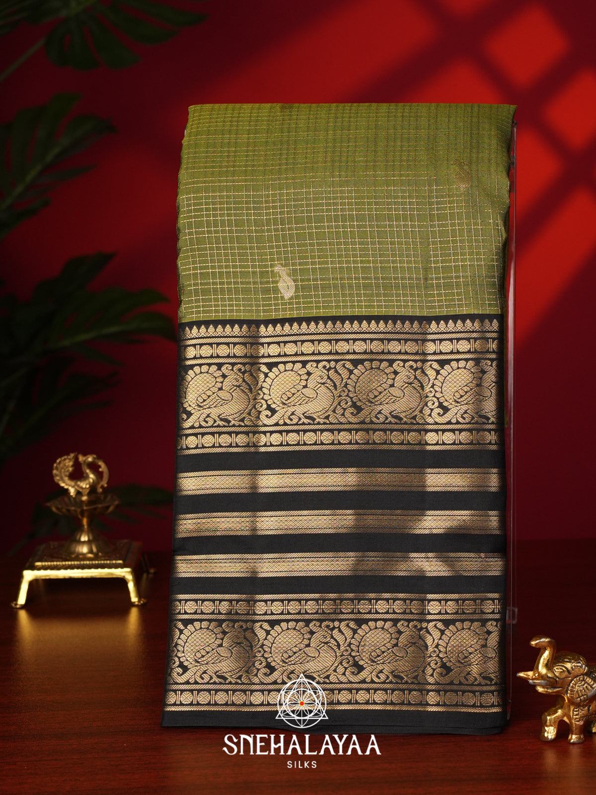 Olive Green Kanjivaram Silk Saree