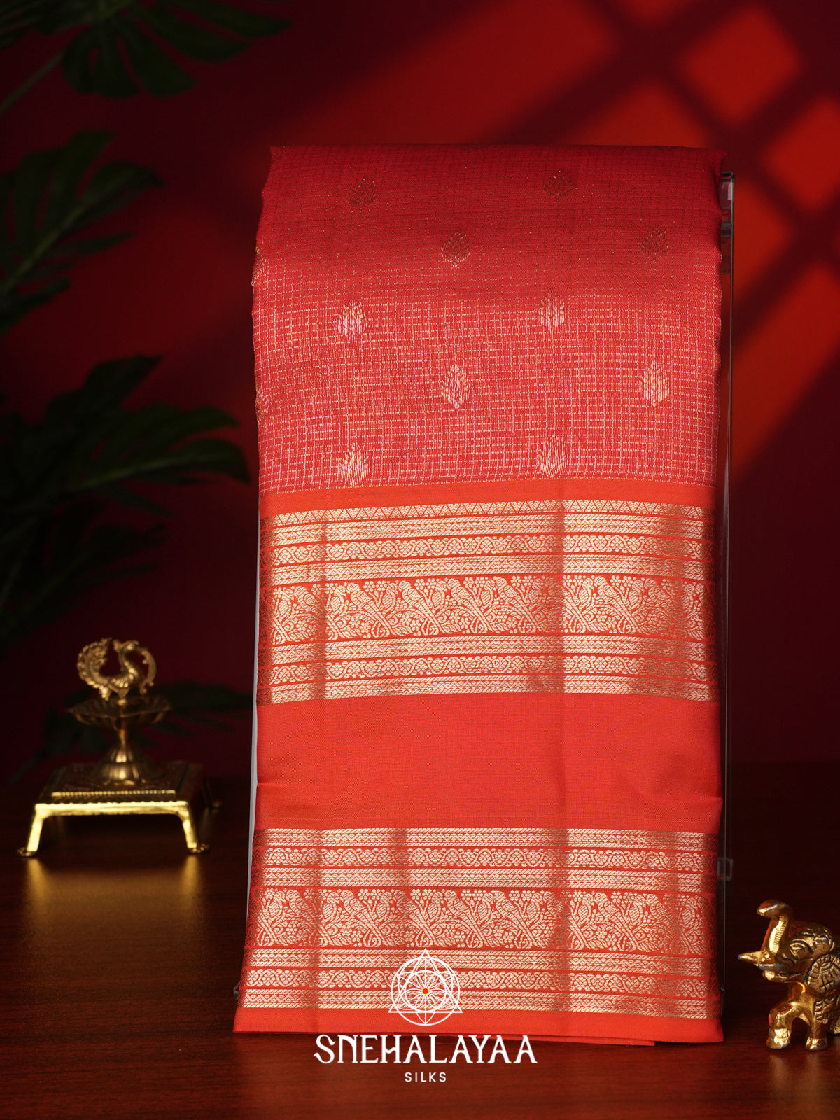 Rust Orange Kanjivaram Silk Saree