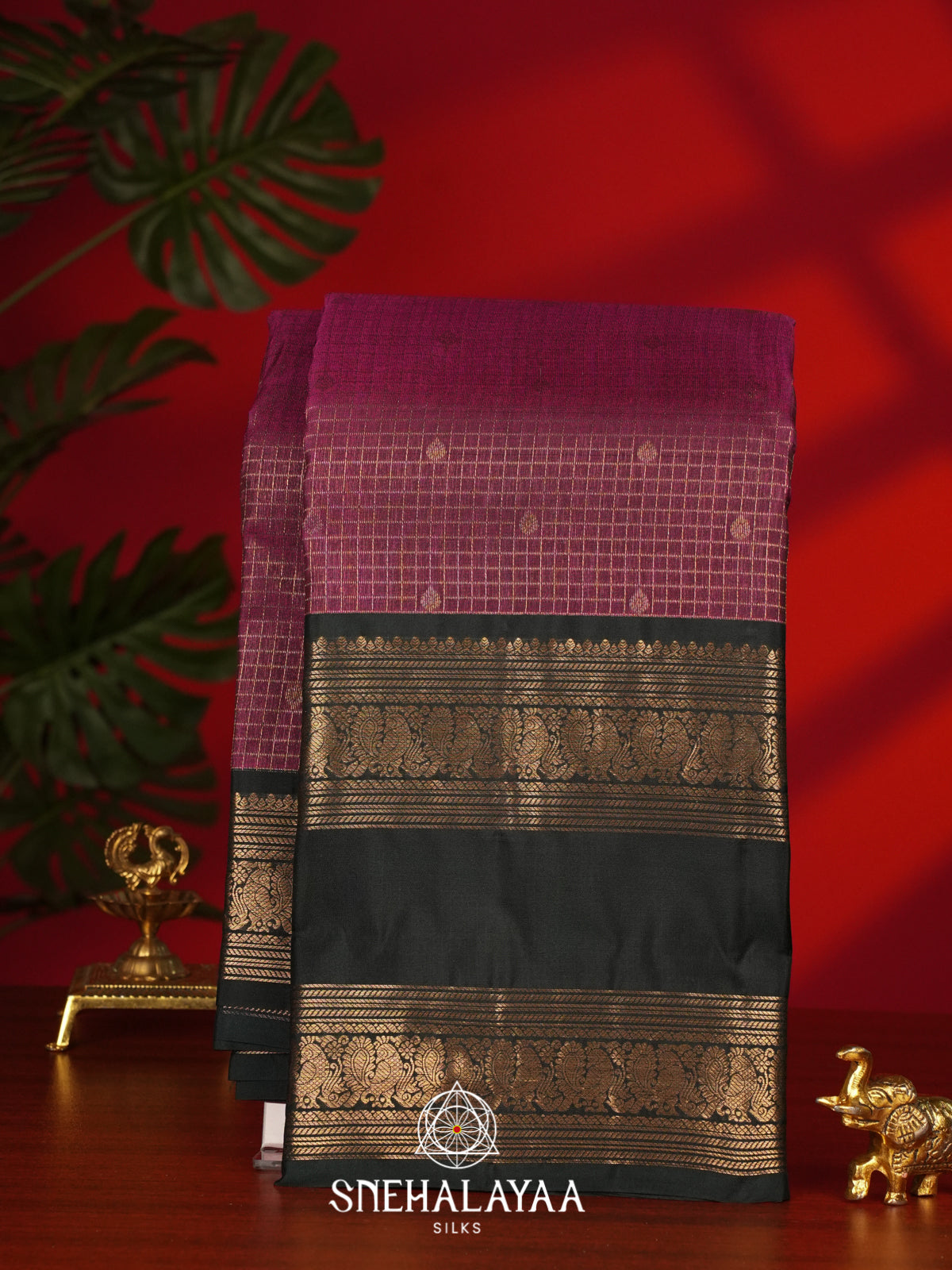 Wine Purple Kanjivaram Silk Saree
