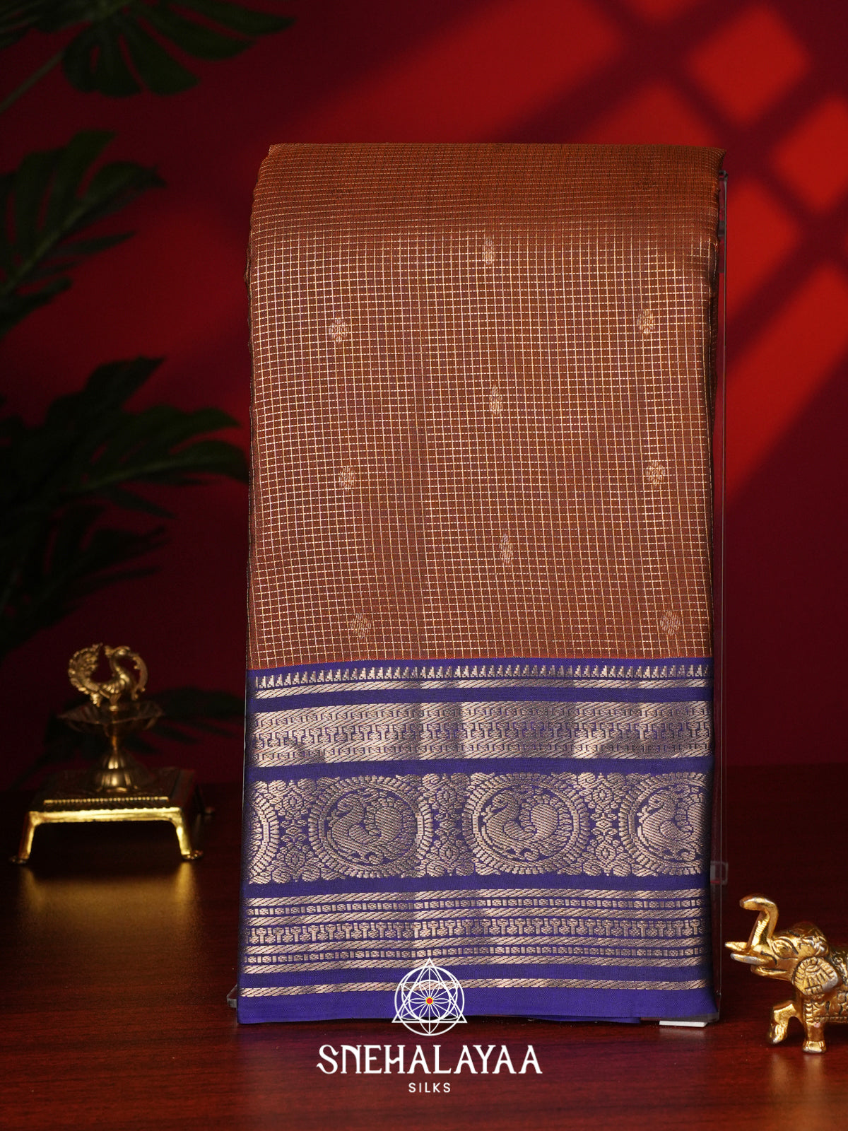Burnt Orange Kanjivaram Silk Saree