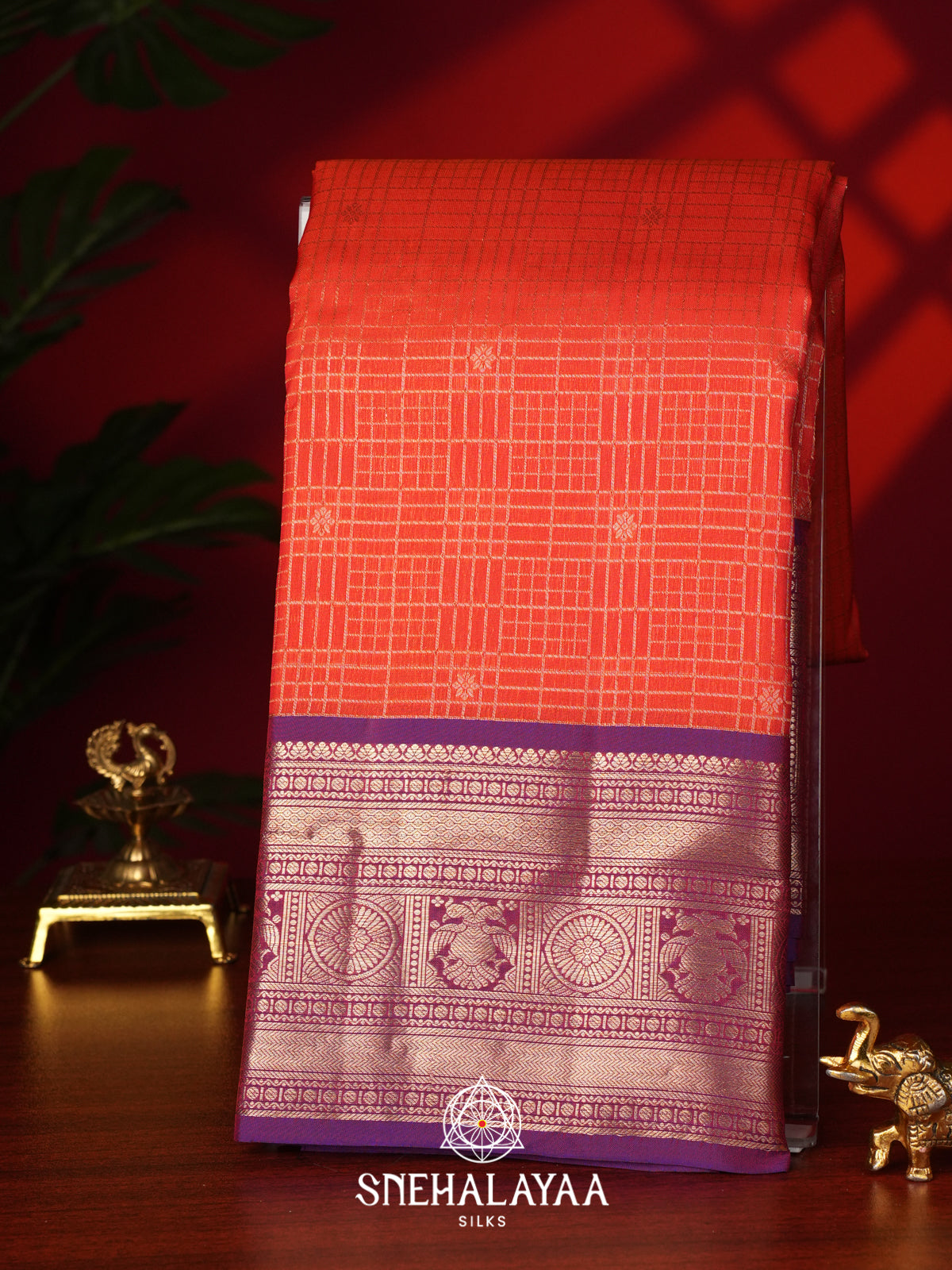 Rust Orange Kanjivaram Silk Saree