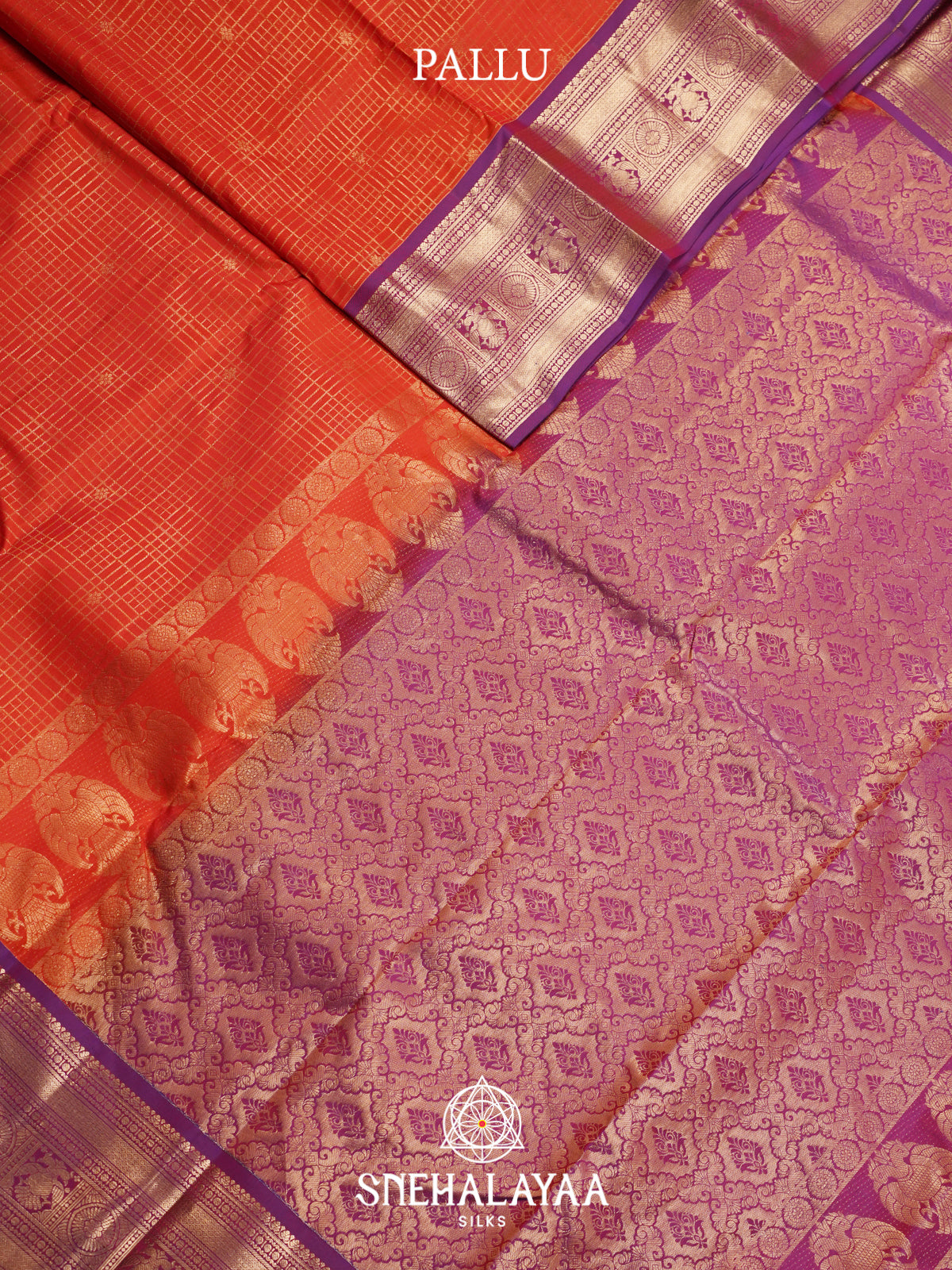 Rust Orange Kanjivaram Silk Saree