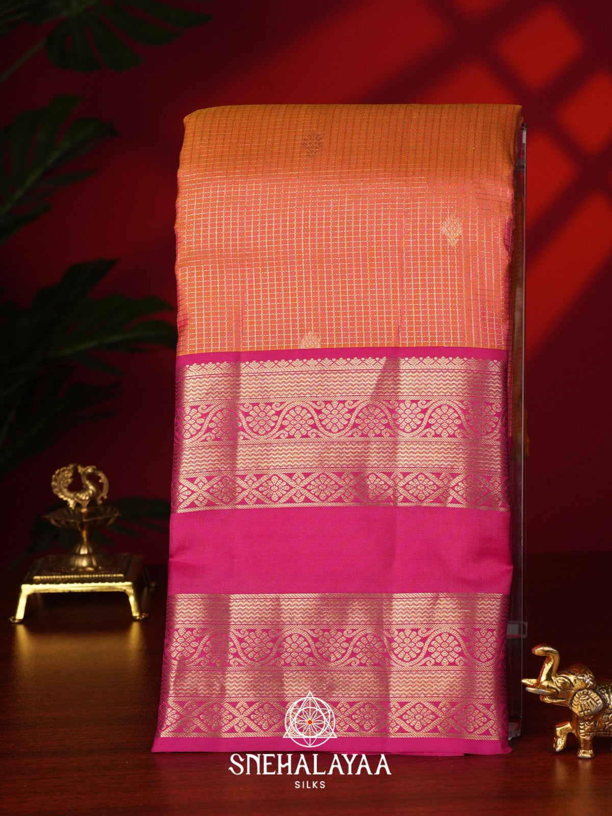 Coral Orange Kanjivaram Silk Saree