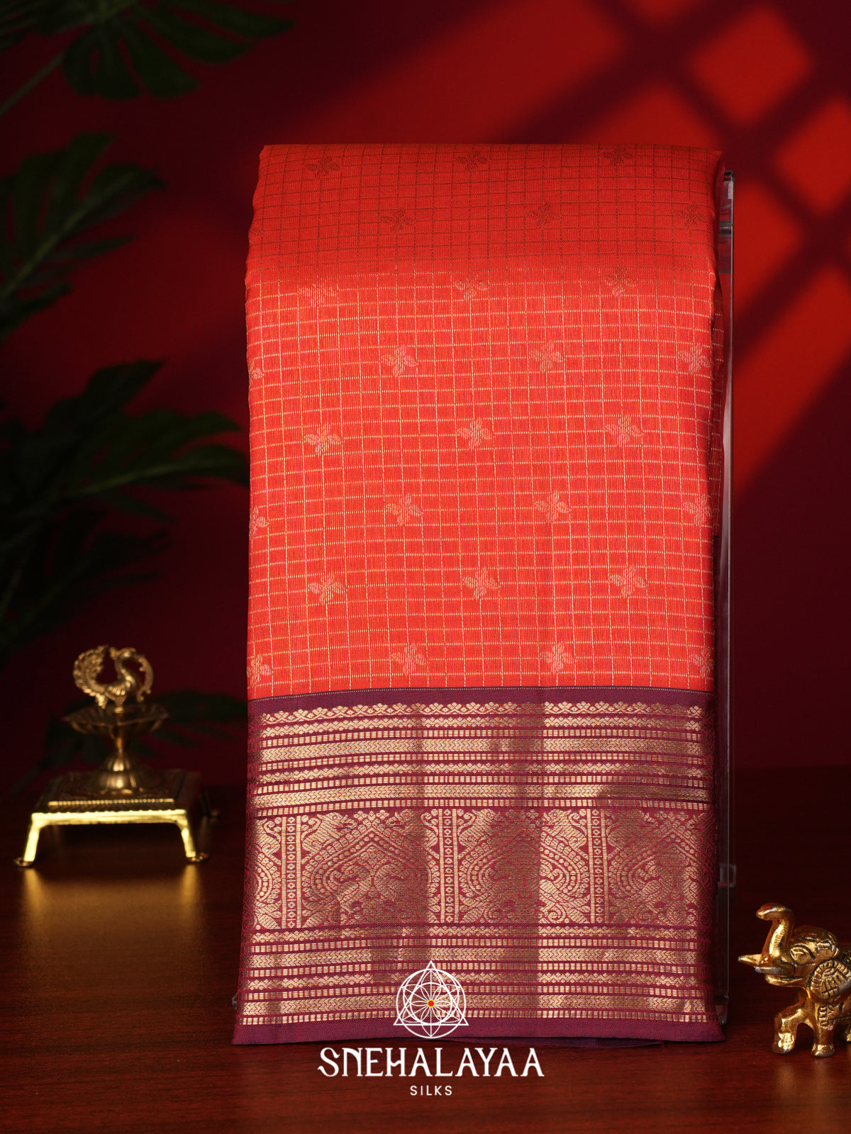 Rust Orange Kanjivaram Silk Saree