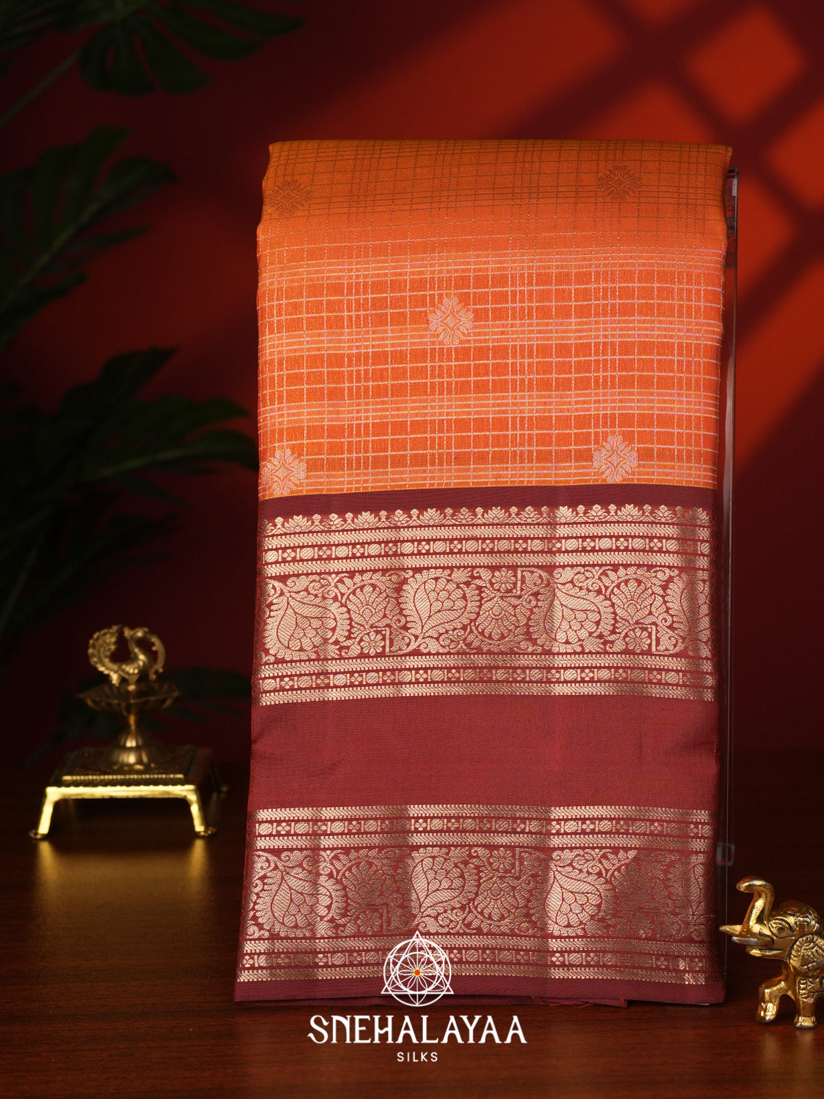 Rust Orange Kanjivaram Silk Saree