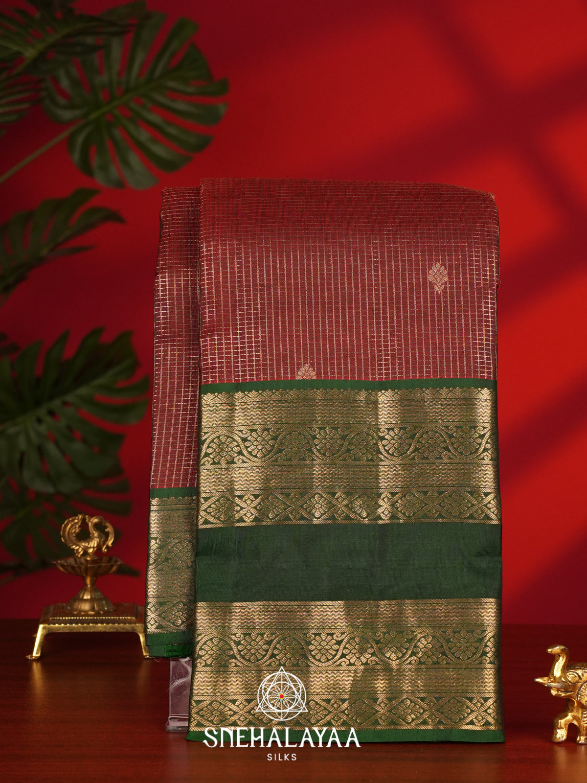 Brick Red Kanjivaram Silk Saree