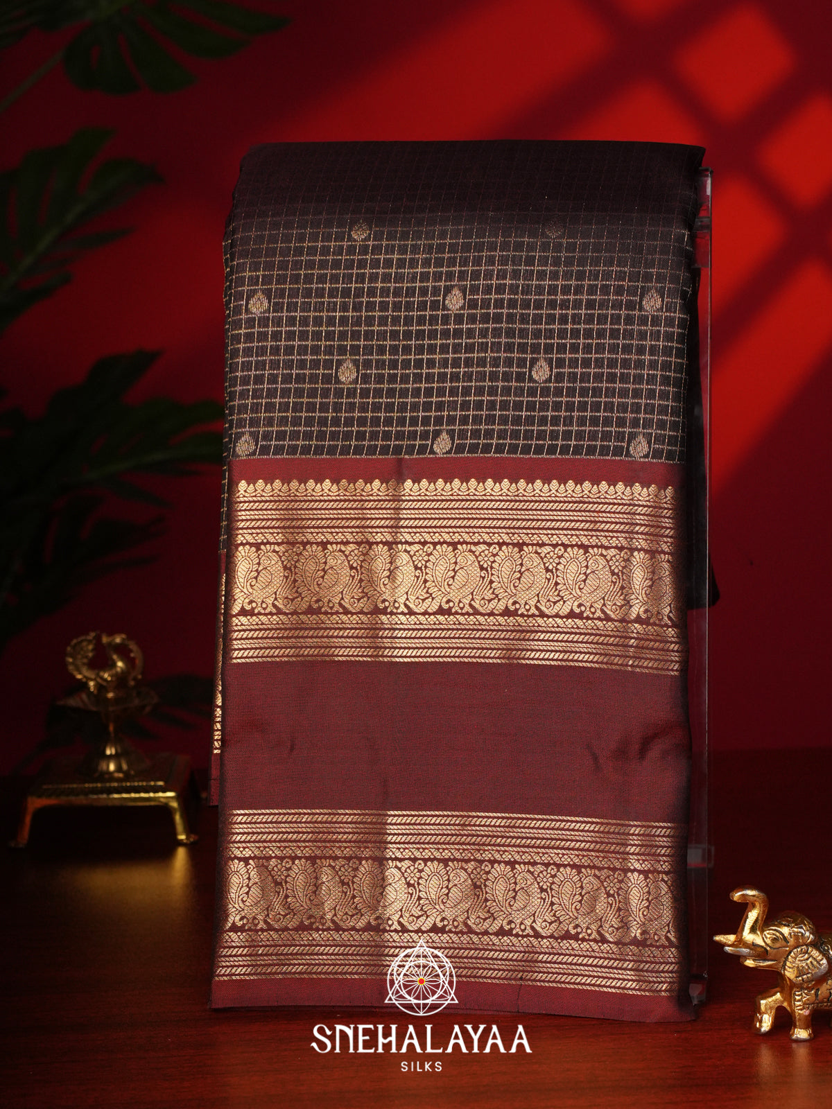 Chocolate Brown Kanjivaram Silk Saree