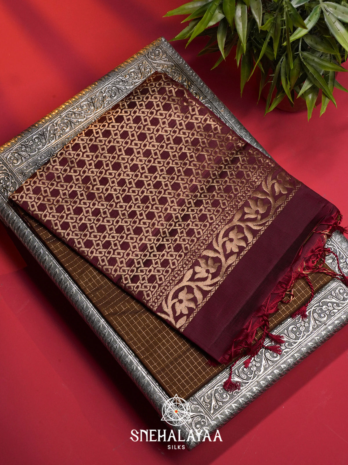 Khaki Brown Soft Silk Saree