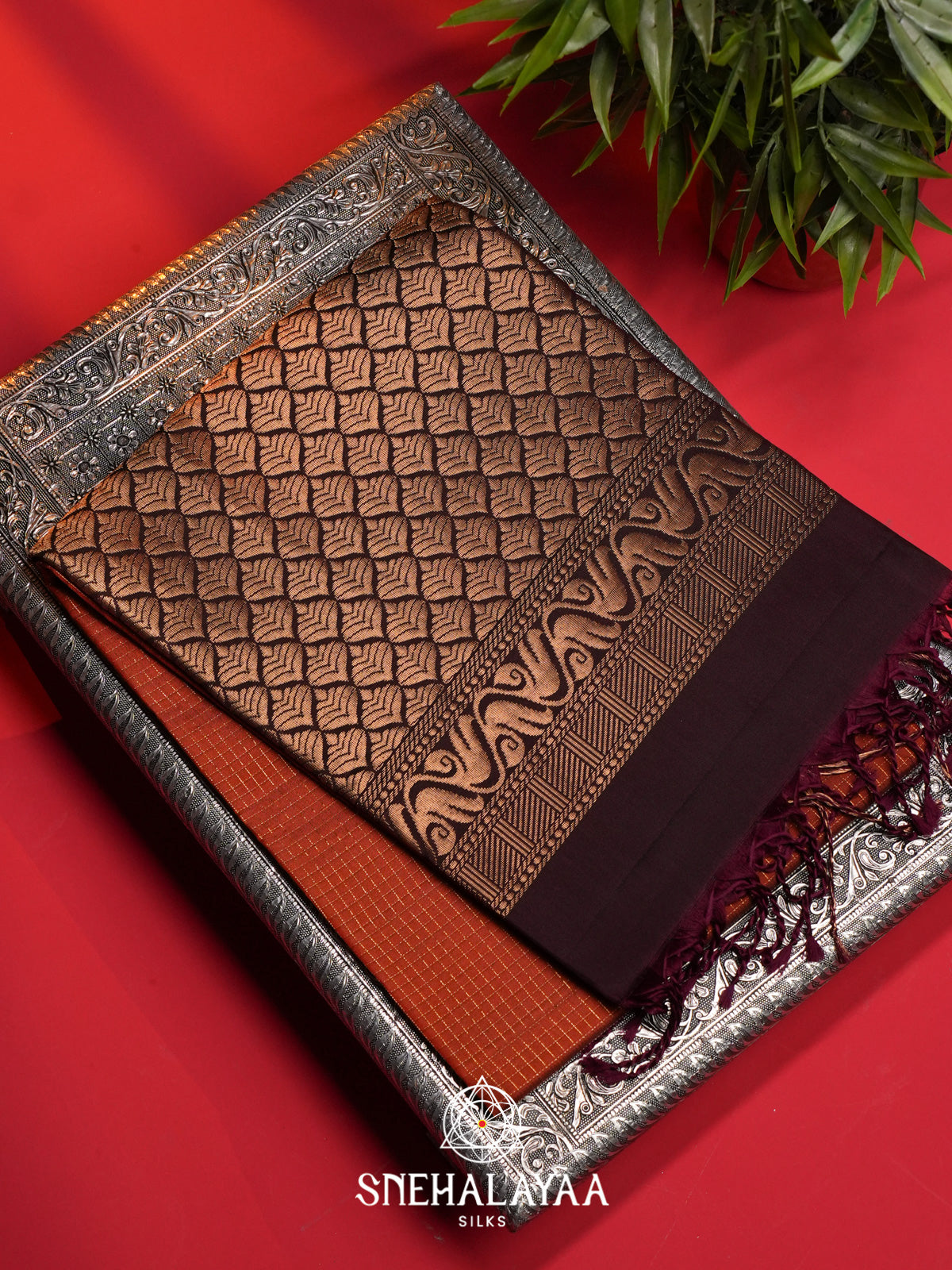 Burnt Orange Soft Silk Saree