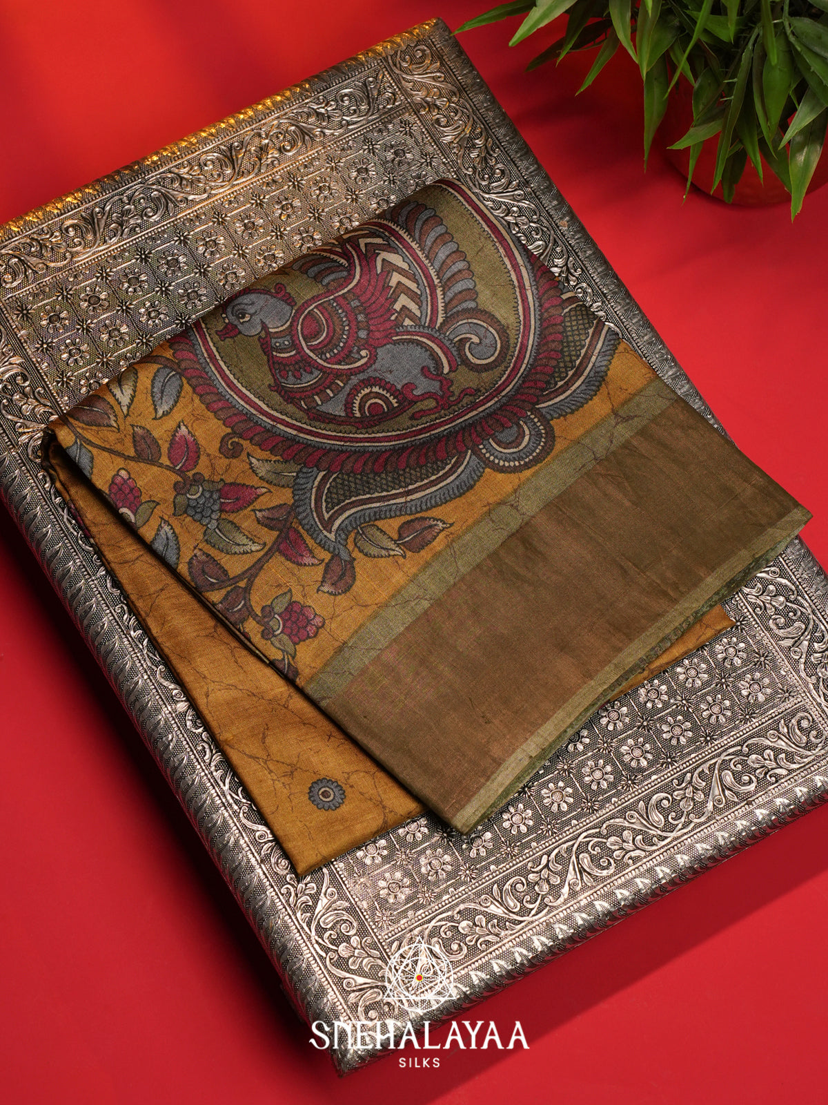 Mustard Yellow  Tussar Saree