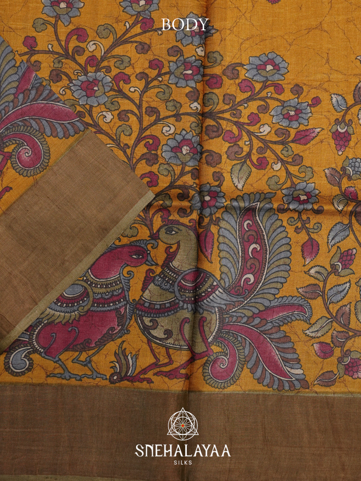 Mustard Yellow  Tussar Saree