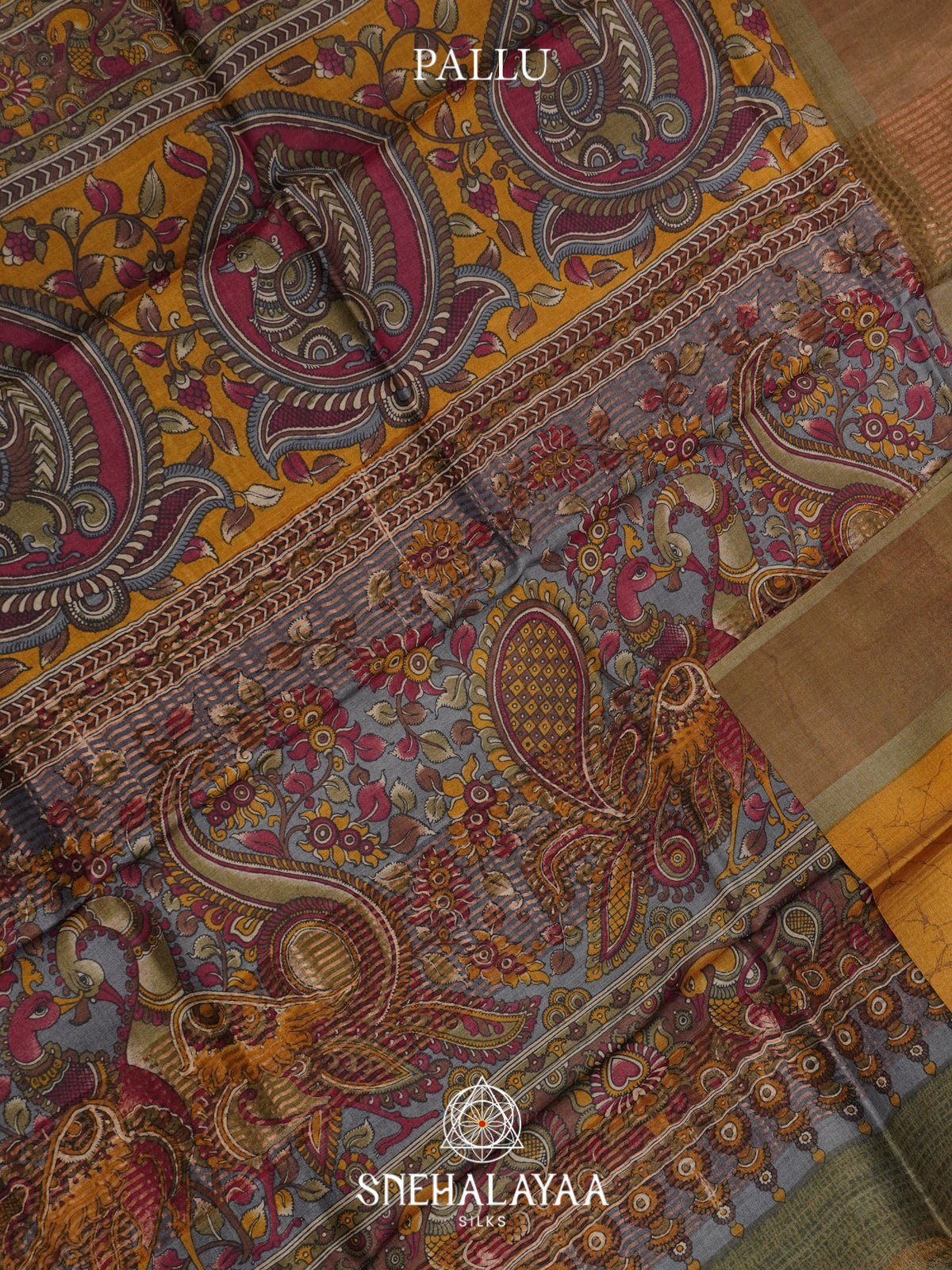 Mustard Yellow  Tussar Saree