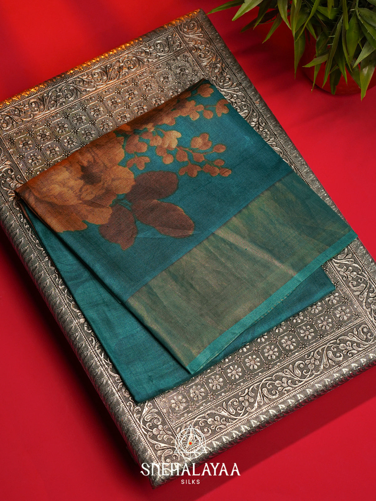 Teal  Tussar Saree