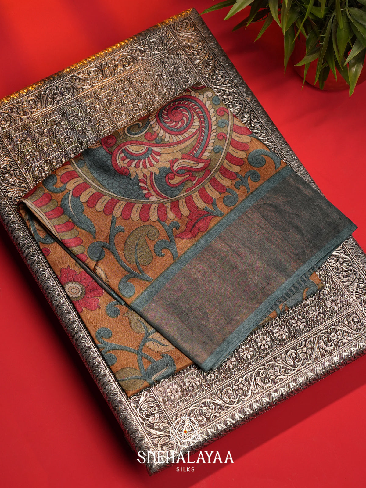 Mustard Orange  Tussar Saree