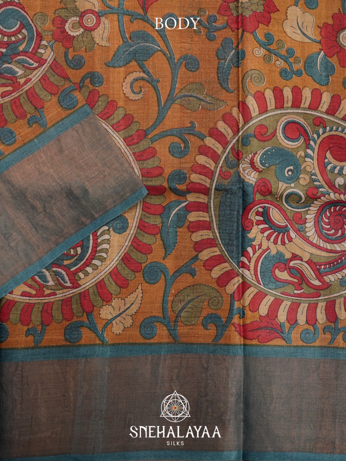 Mustard Orange  Tussar Saree