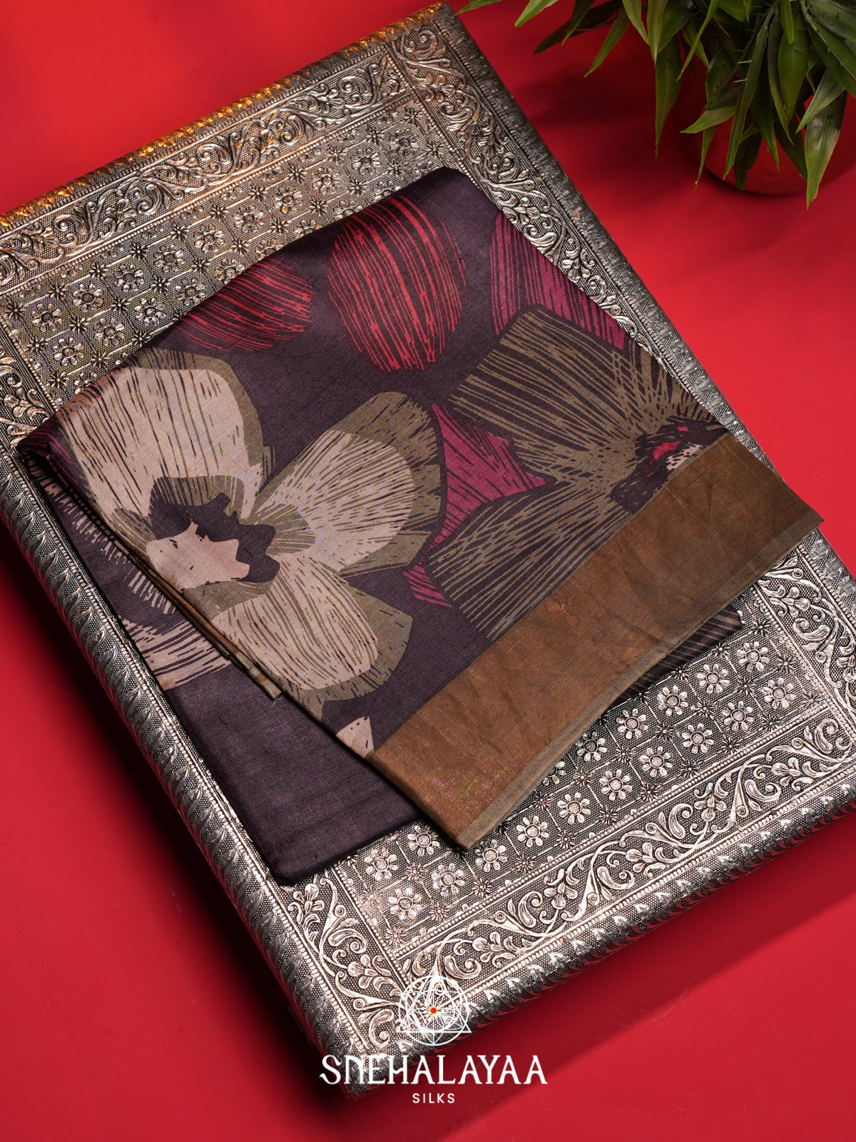 Plum  Tussar Saree