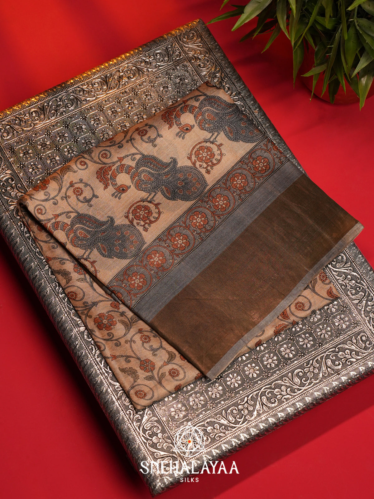 Cream  Tussar Saree