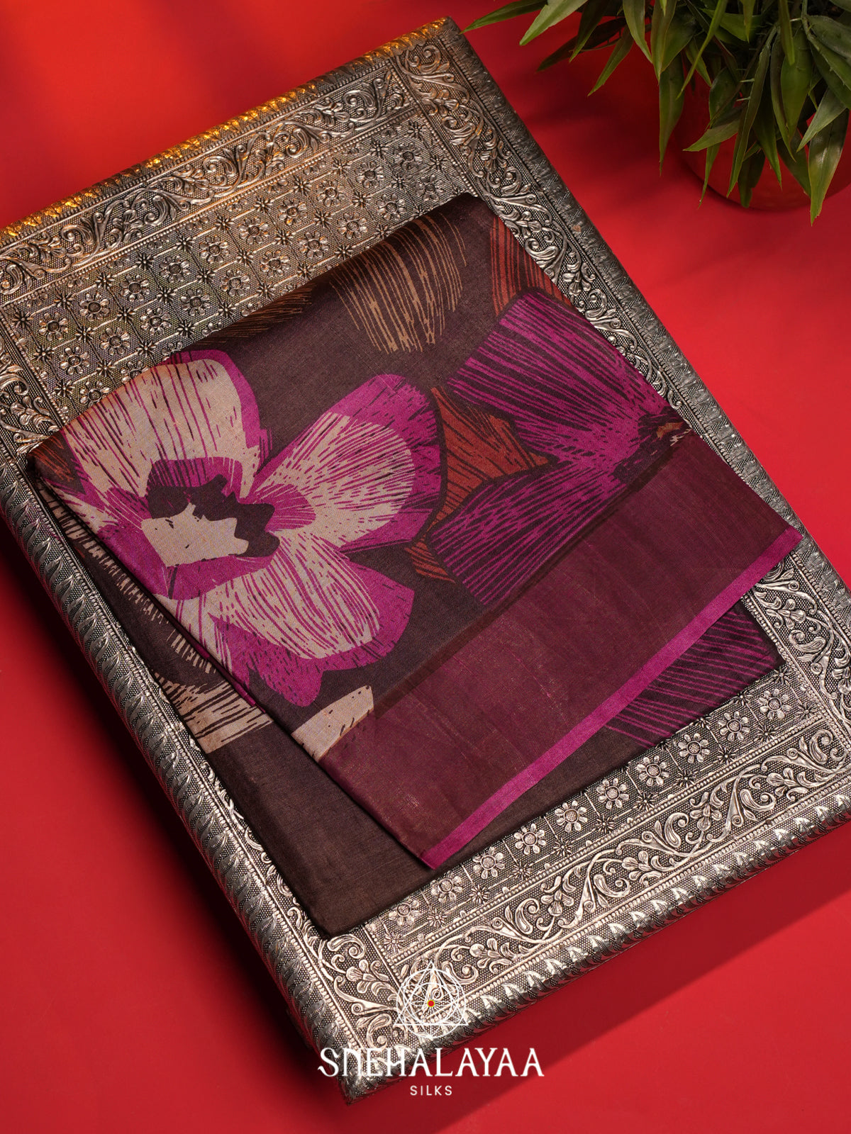 Wine  Tussar Saree