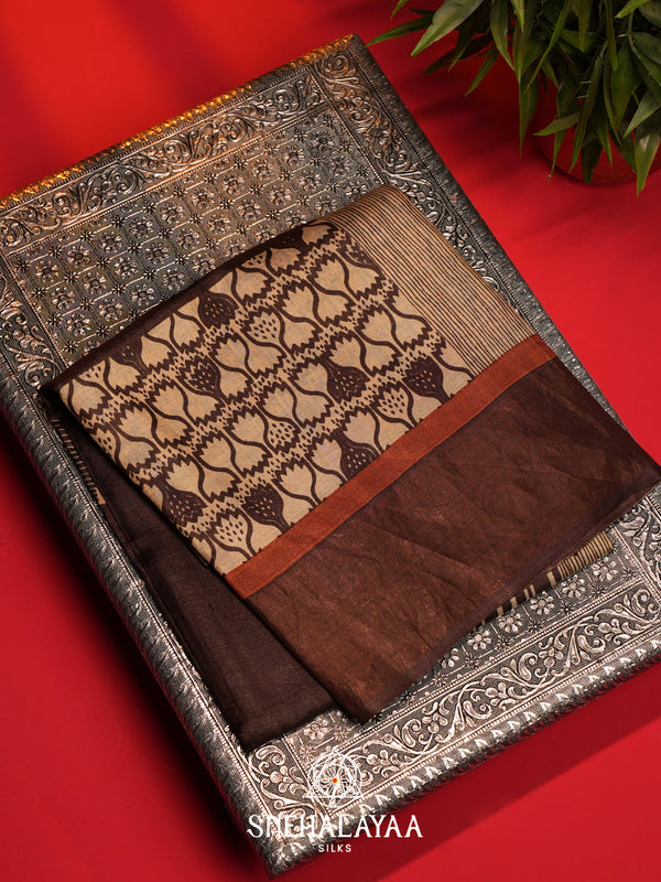 Brown  Tussar Saree
