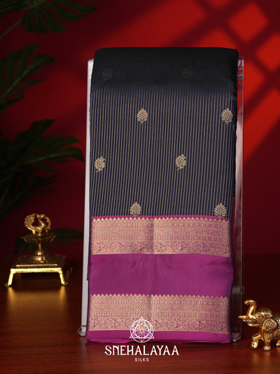 Midnight Blue Kanjivaram Silk Saree