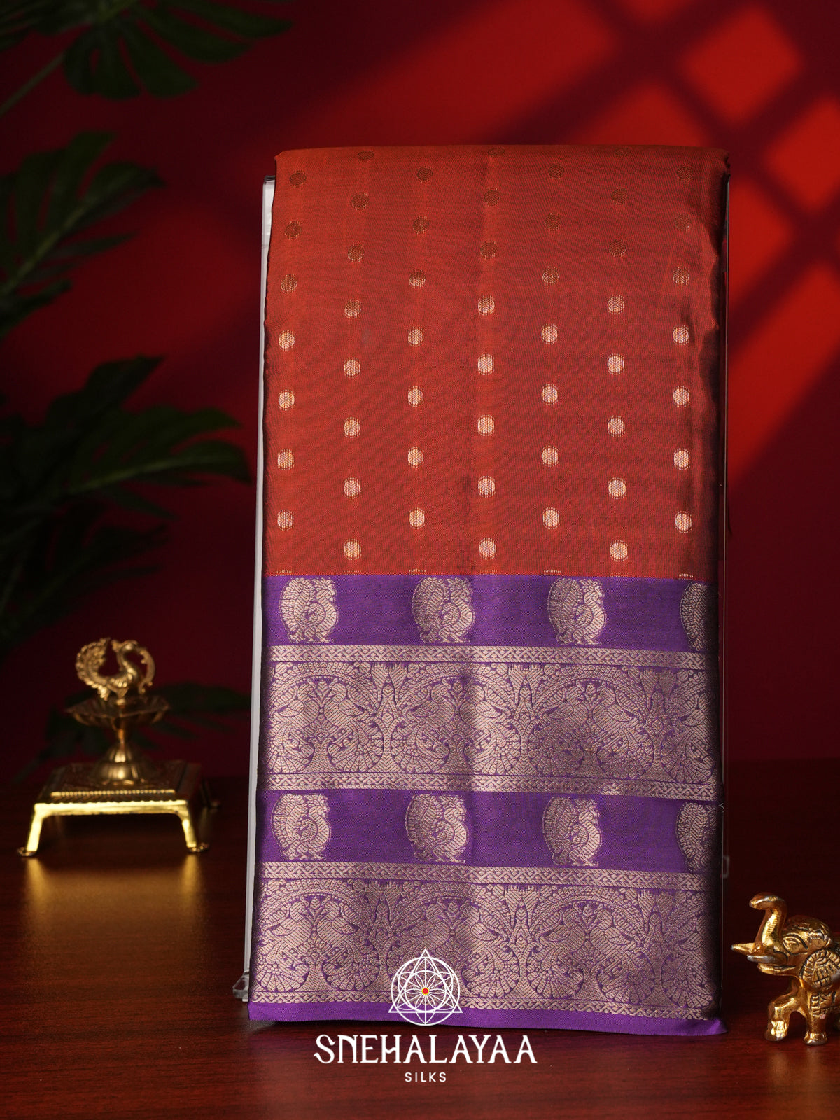 Burnt Orange Kanjivaram Silk Saree