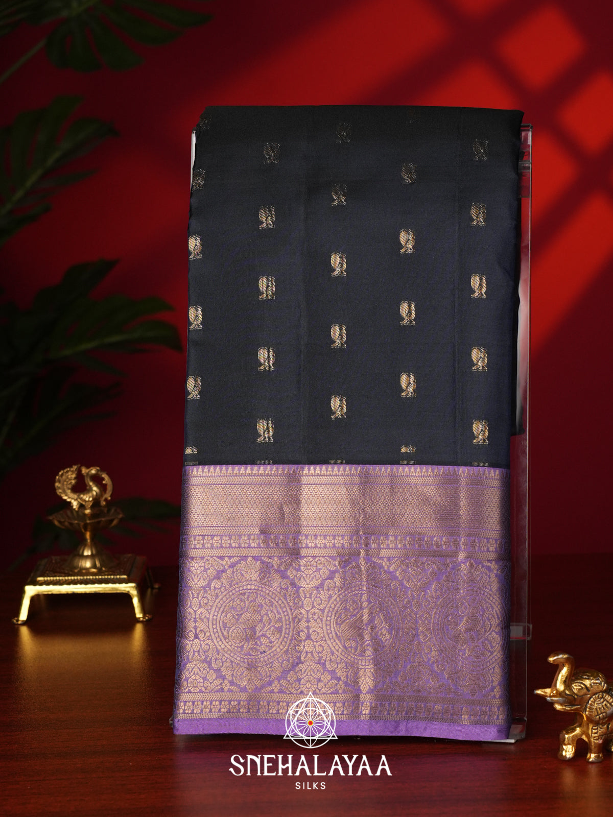 Charcol Black Kanjivaram Silk Saree