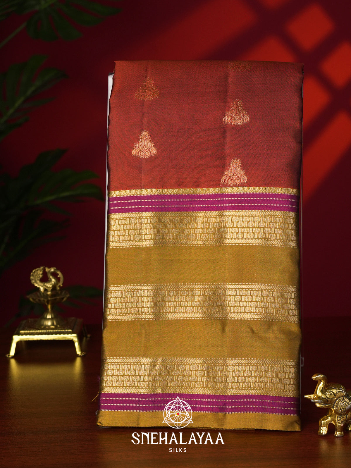 Burnt Orange Kanjivaram Silk Saree