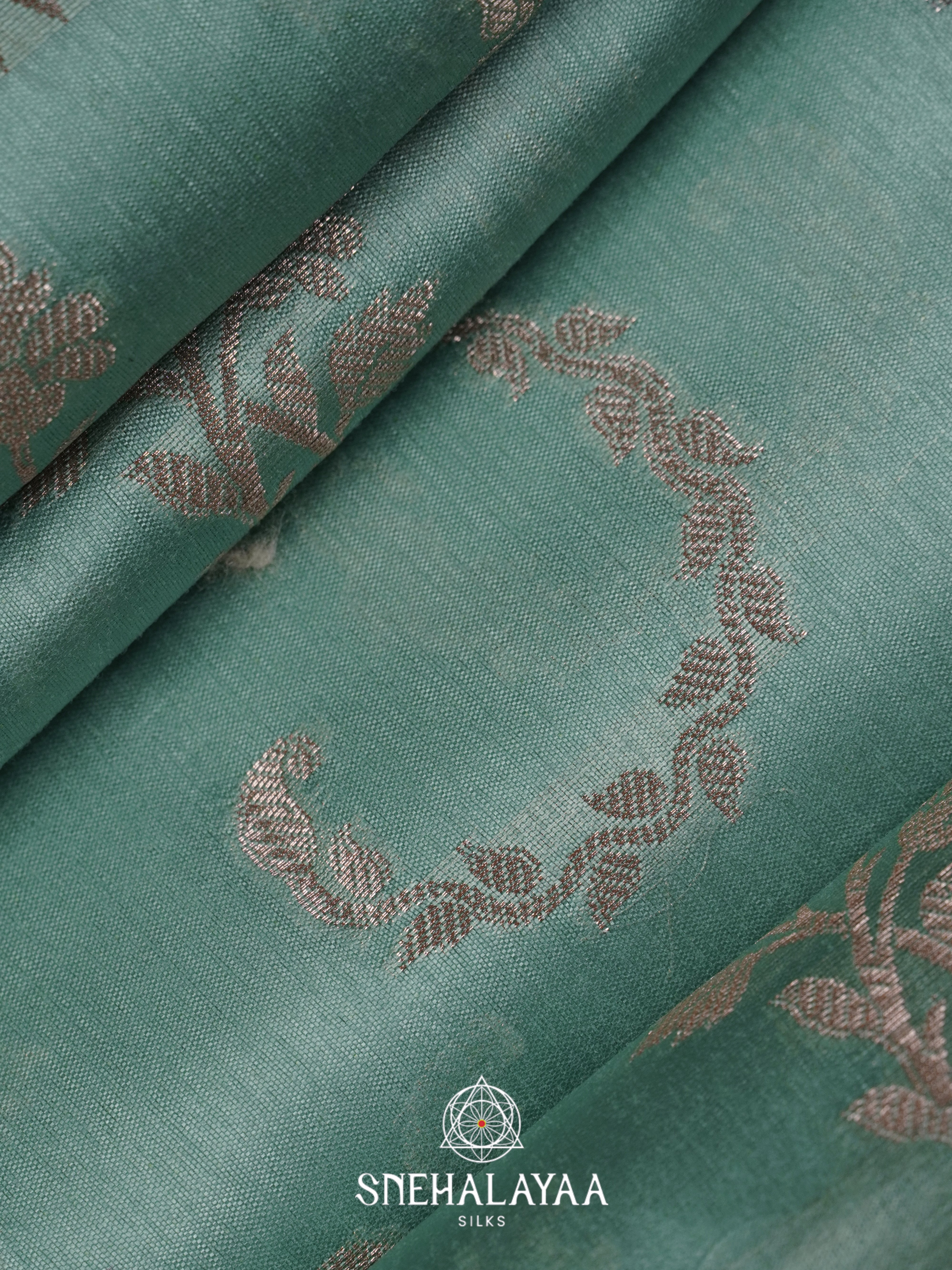 Teal Green Dupion Silk Saree