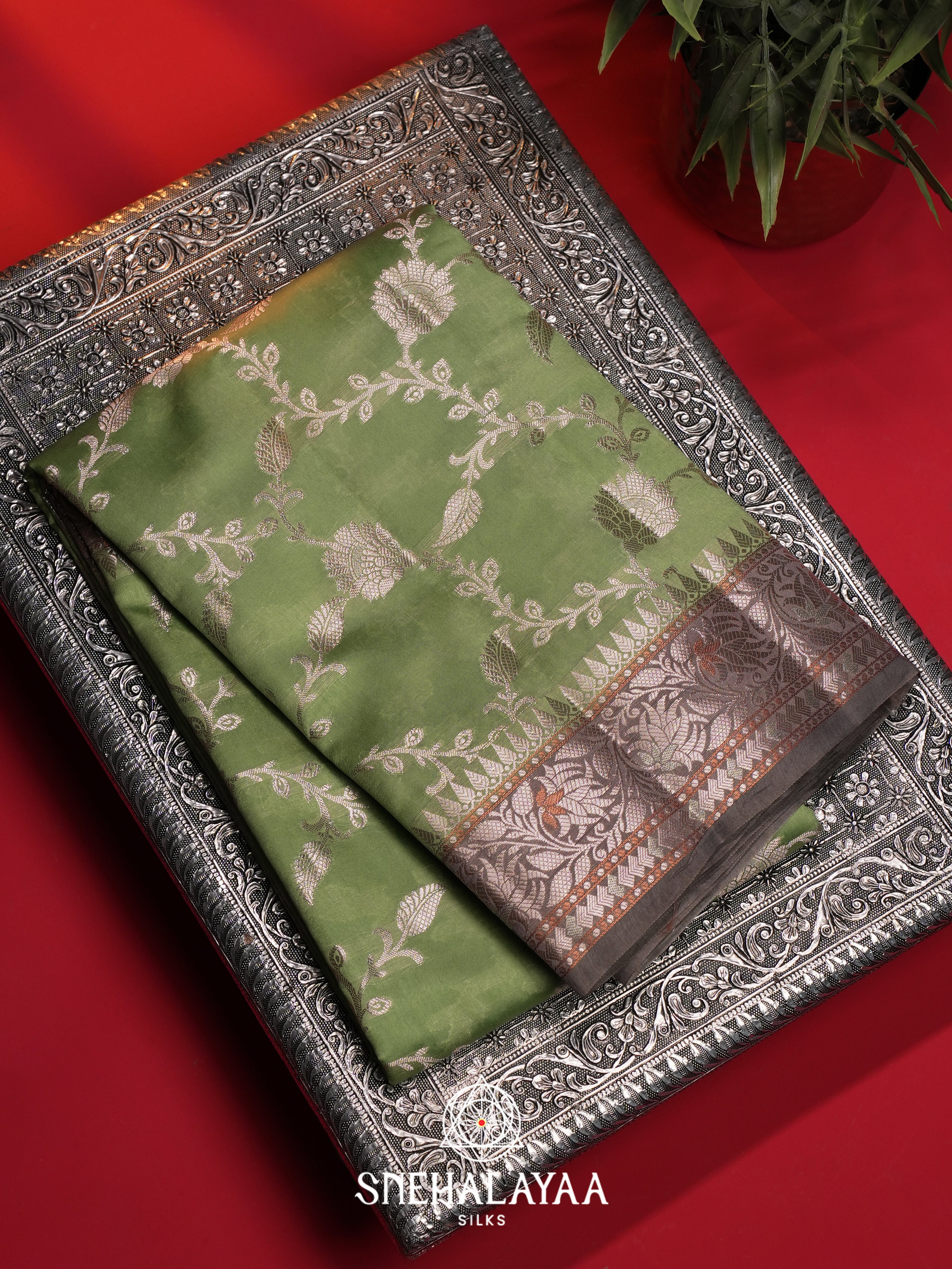 Sage Green Dupion Silk Saree