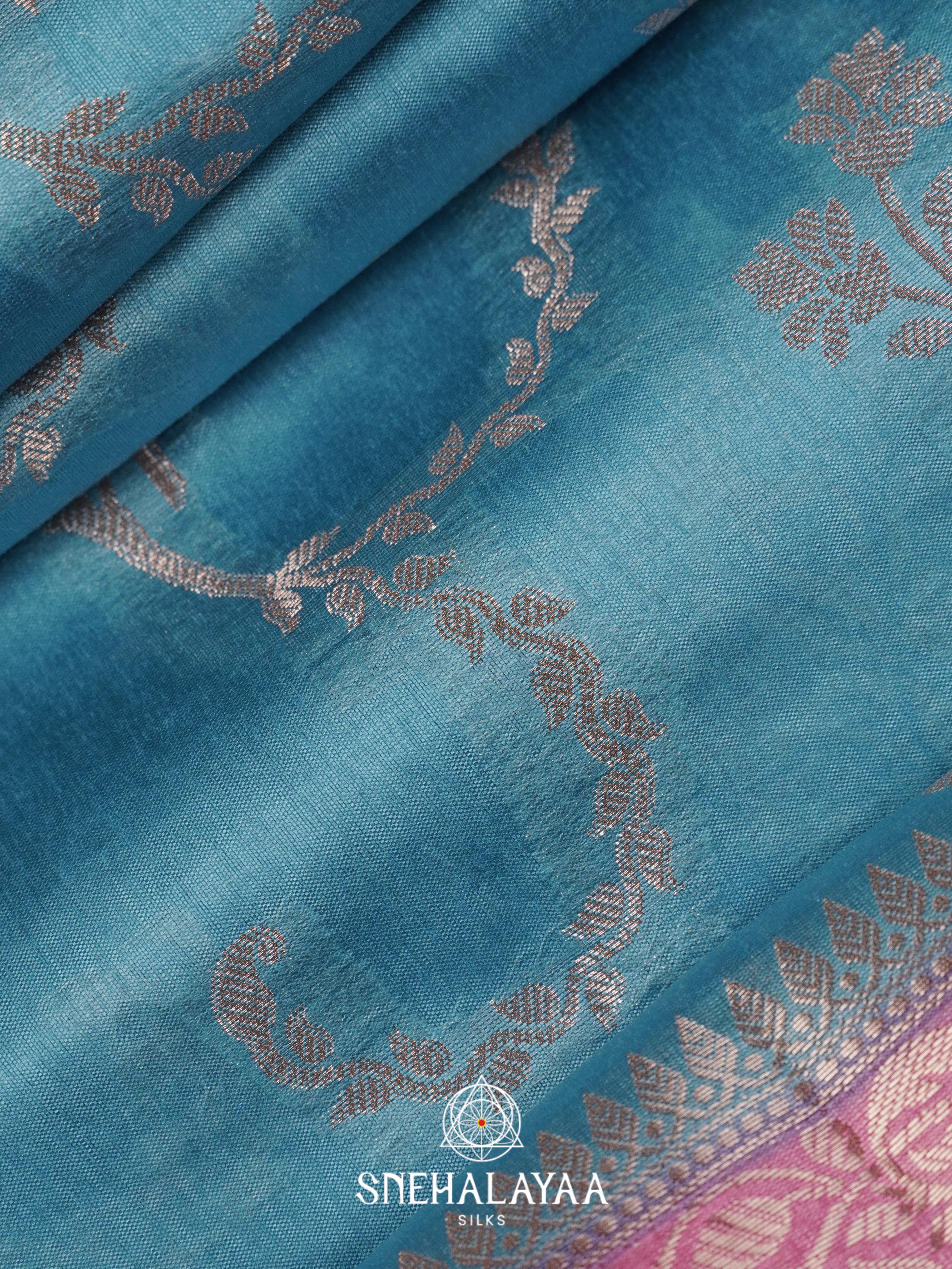 Teal Blue Dupion Silk Saree