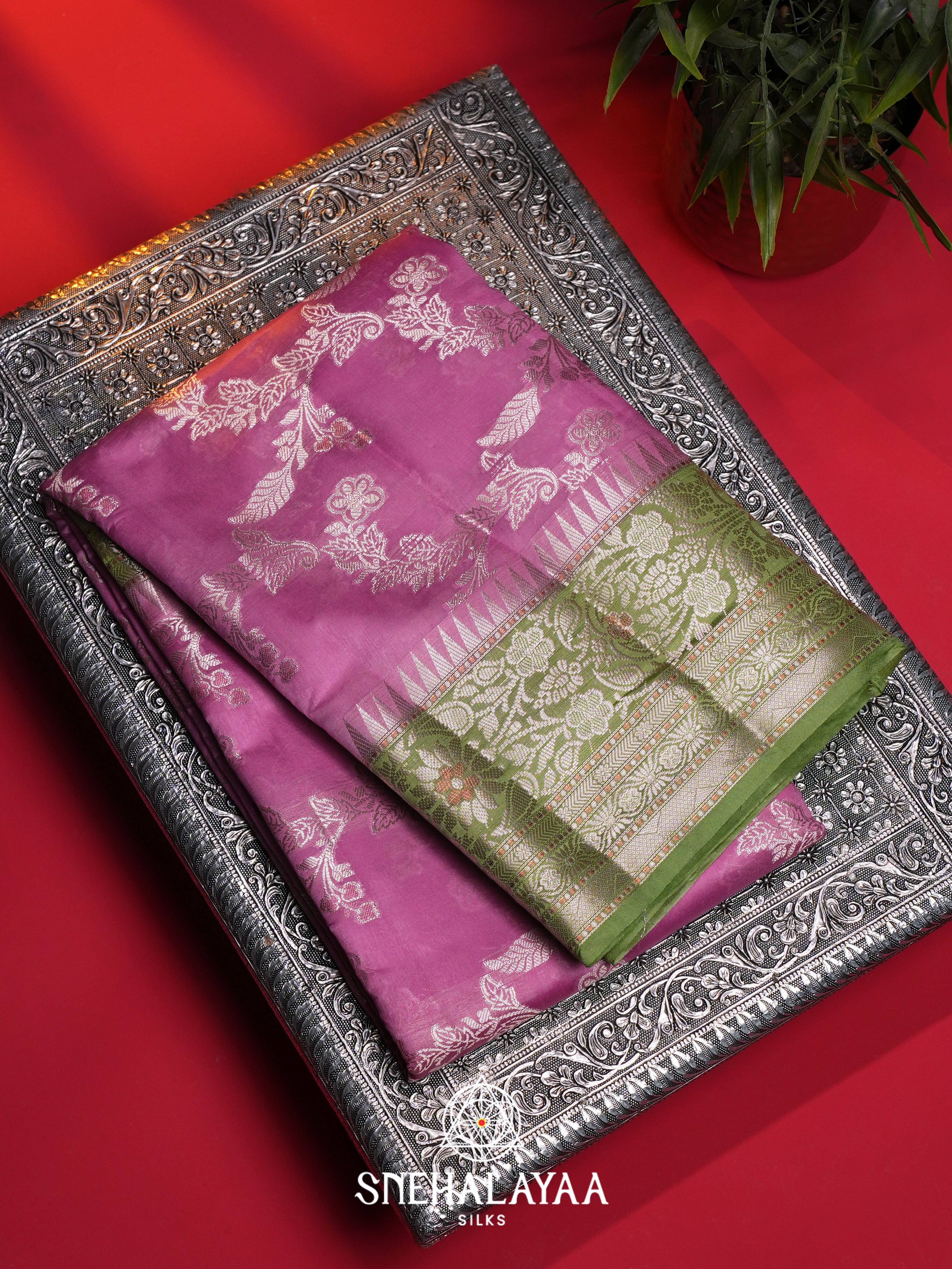 Magenta Dupion Silk Saree