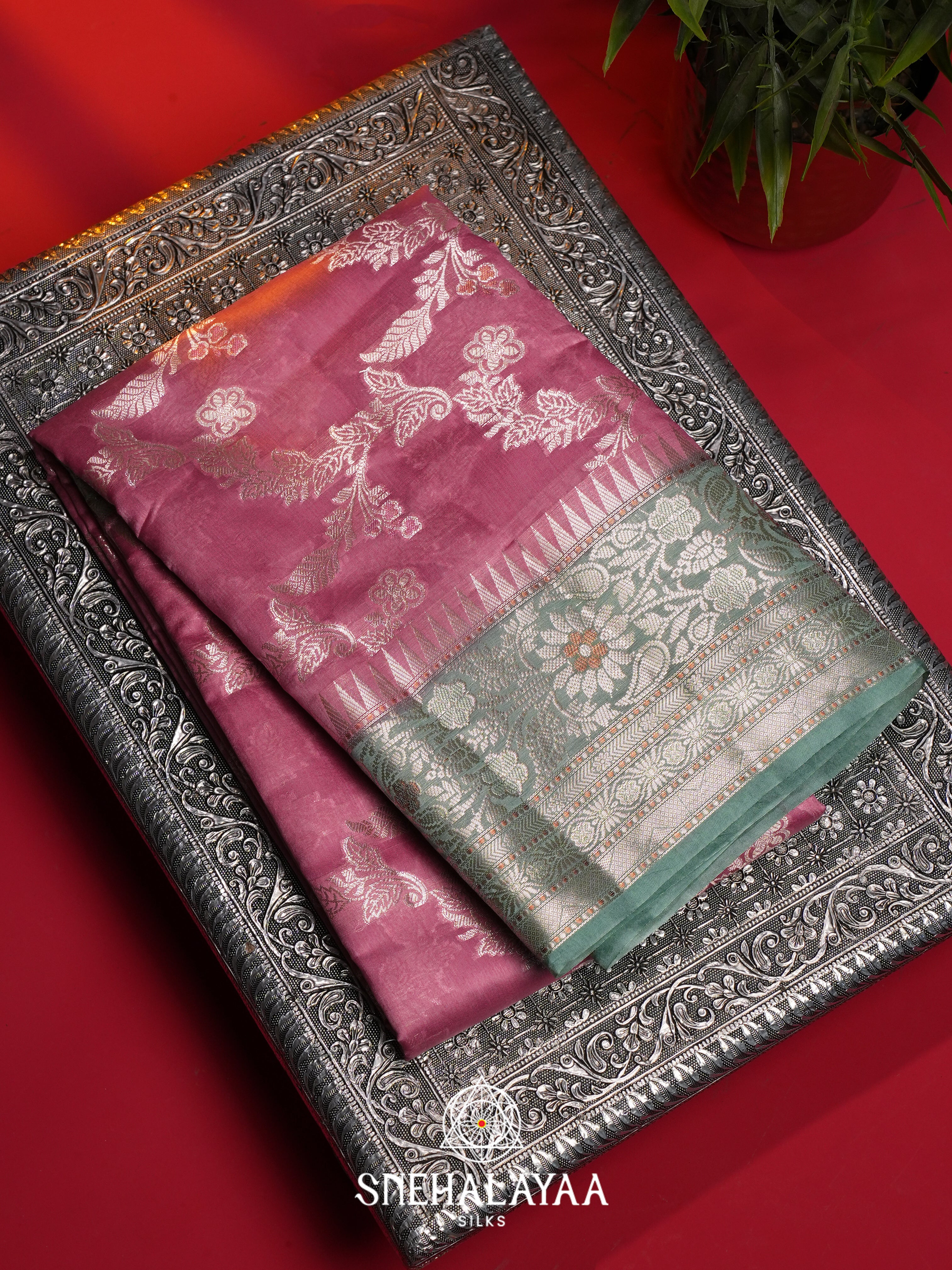Dusty Rose Dupion Silk Saree