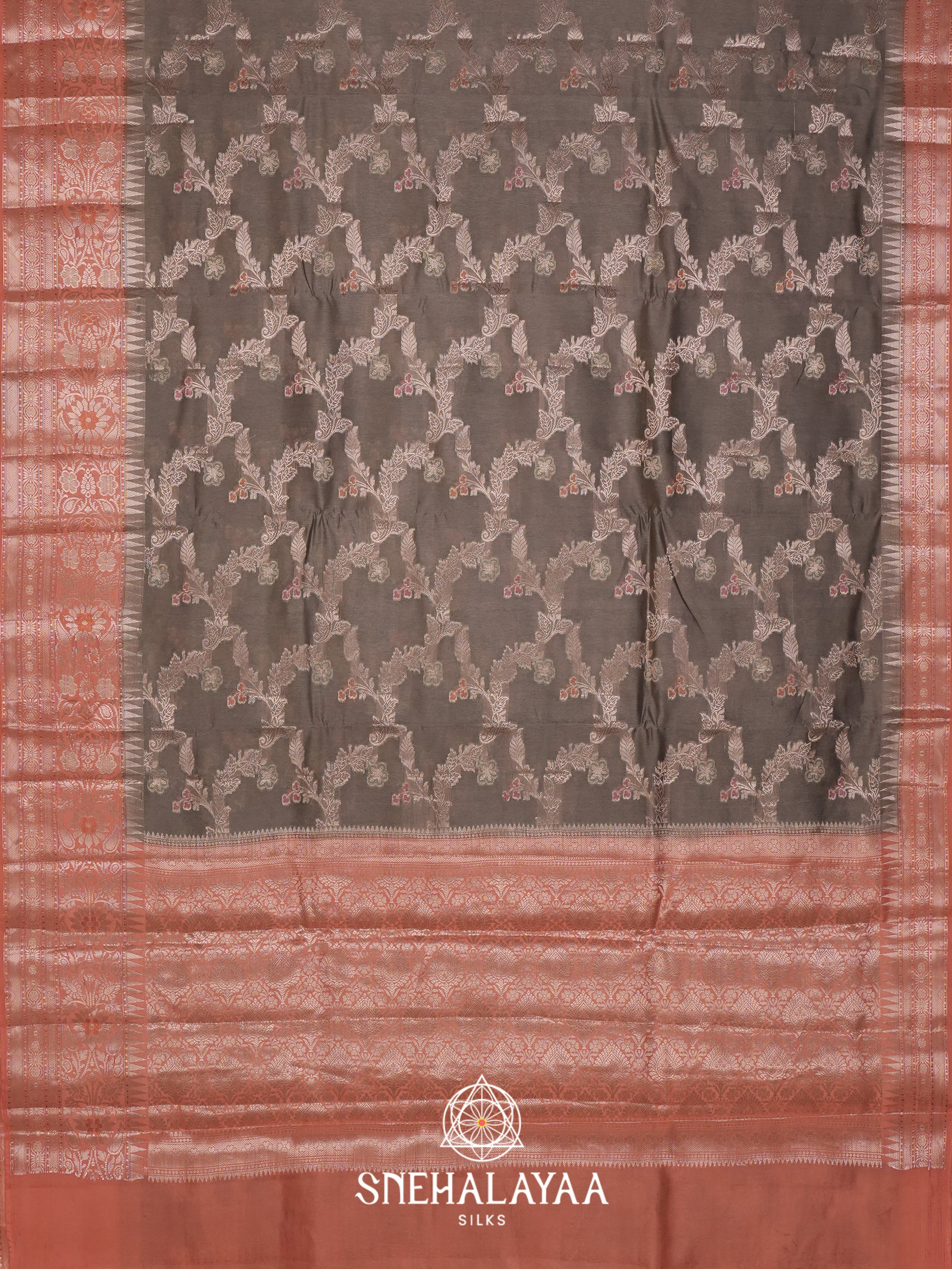 Grey Dupion Silk Saree