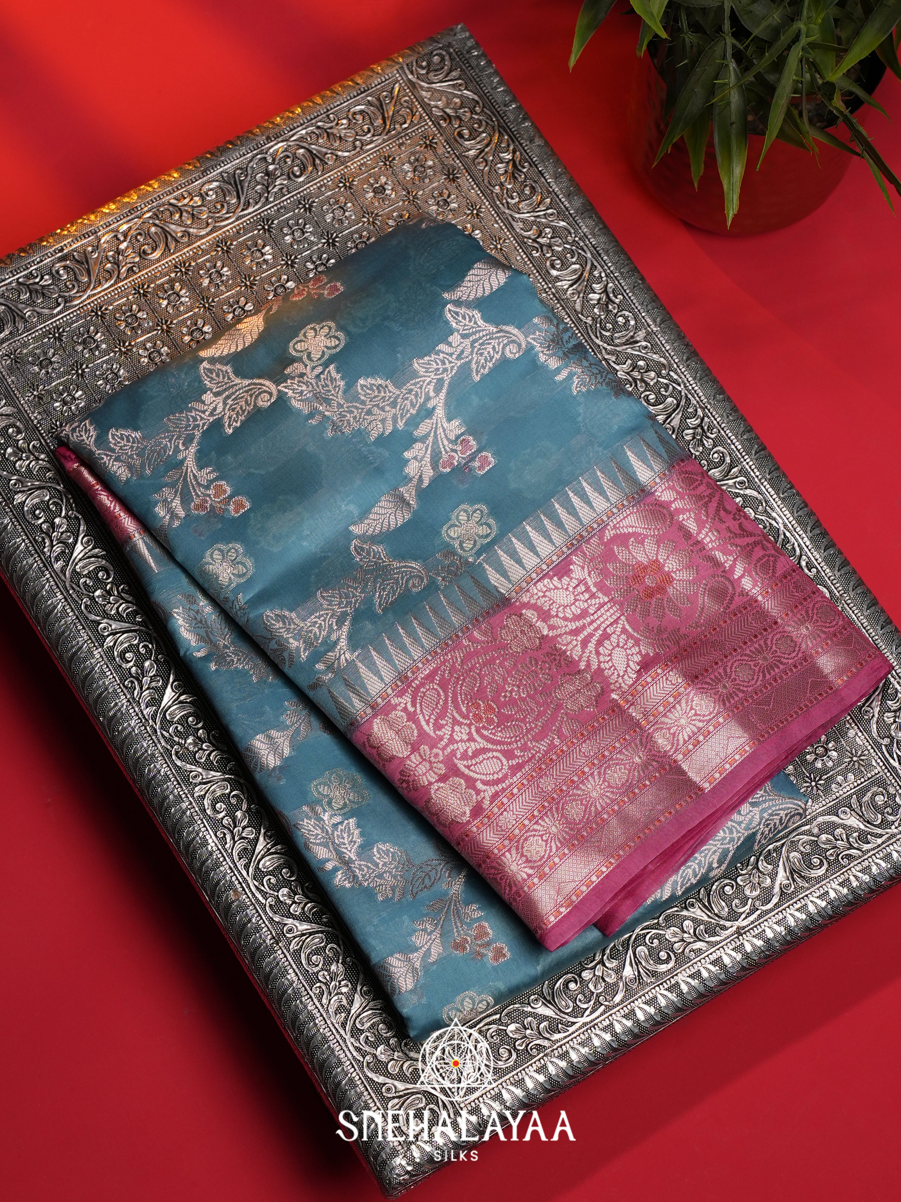 Blue Dupion Silk Saree