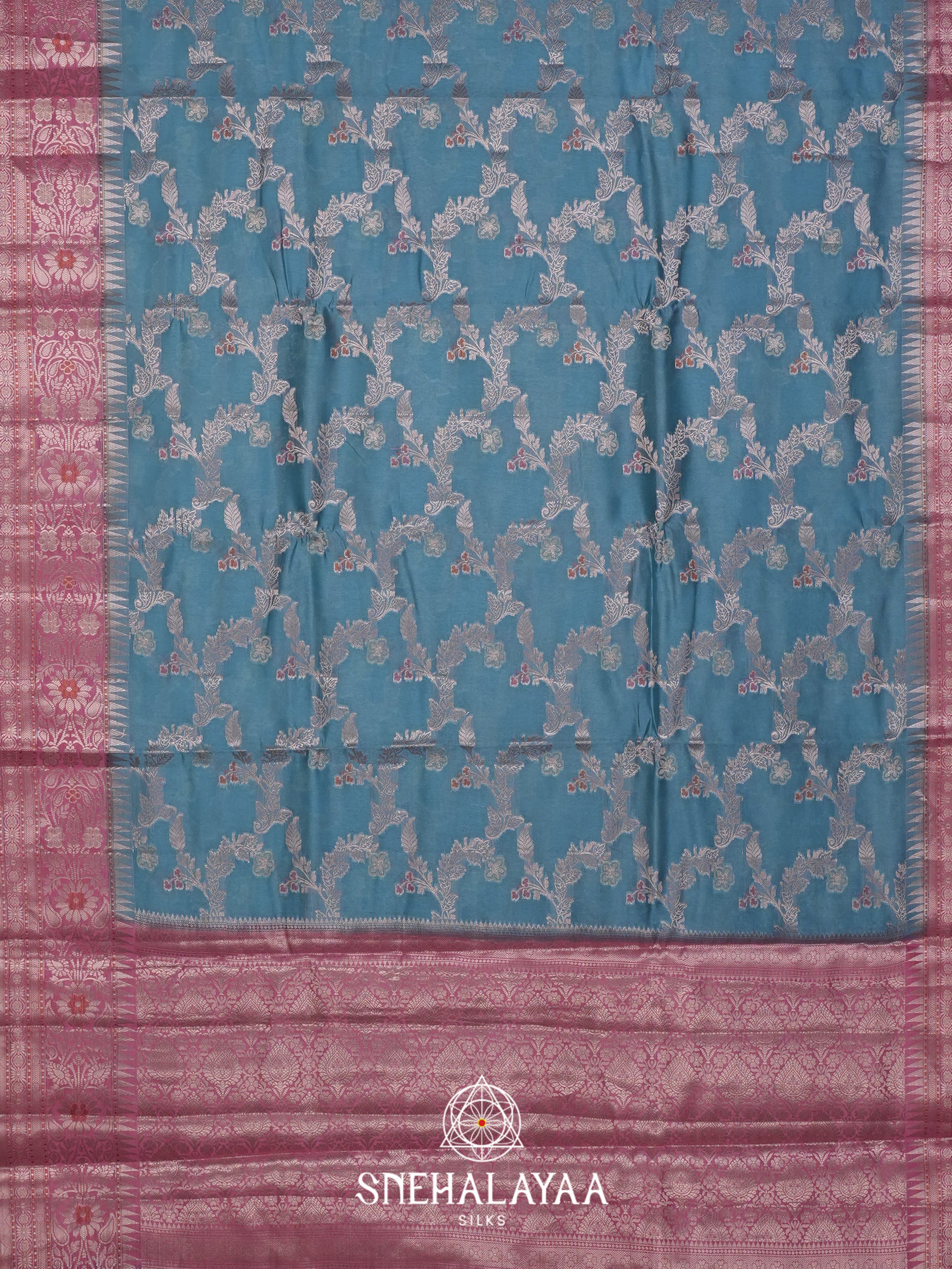 Blue Dupion Silk Saree