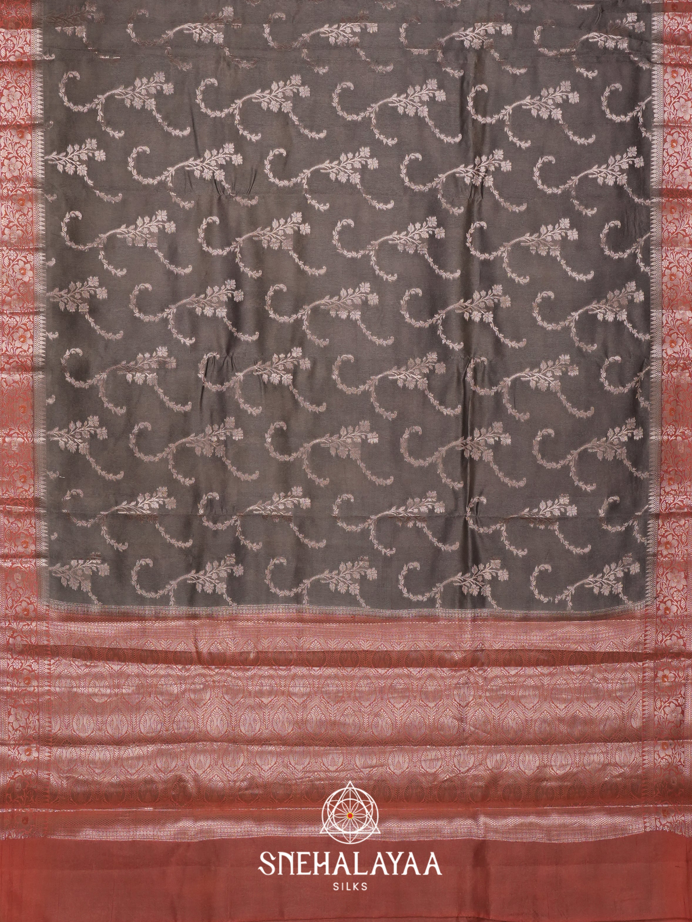 Grey Dupion Silk Saree