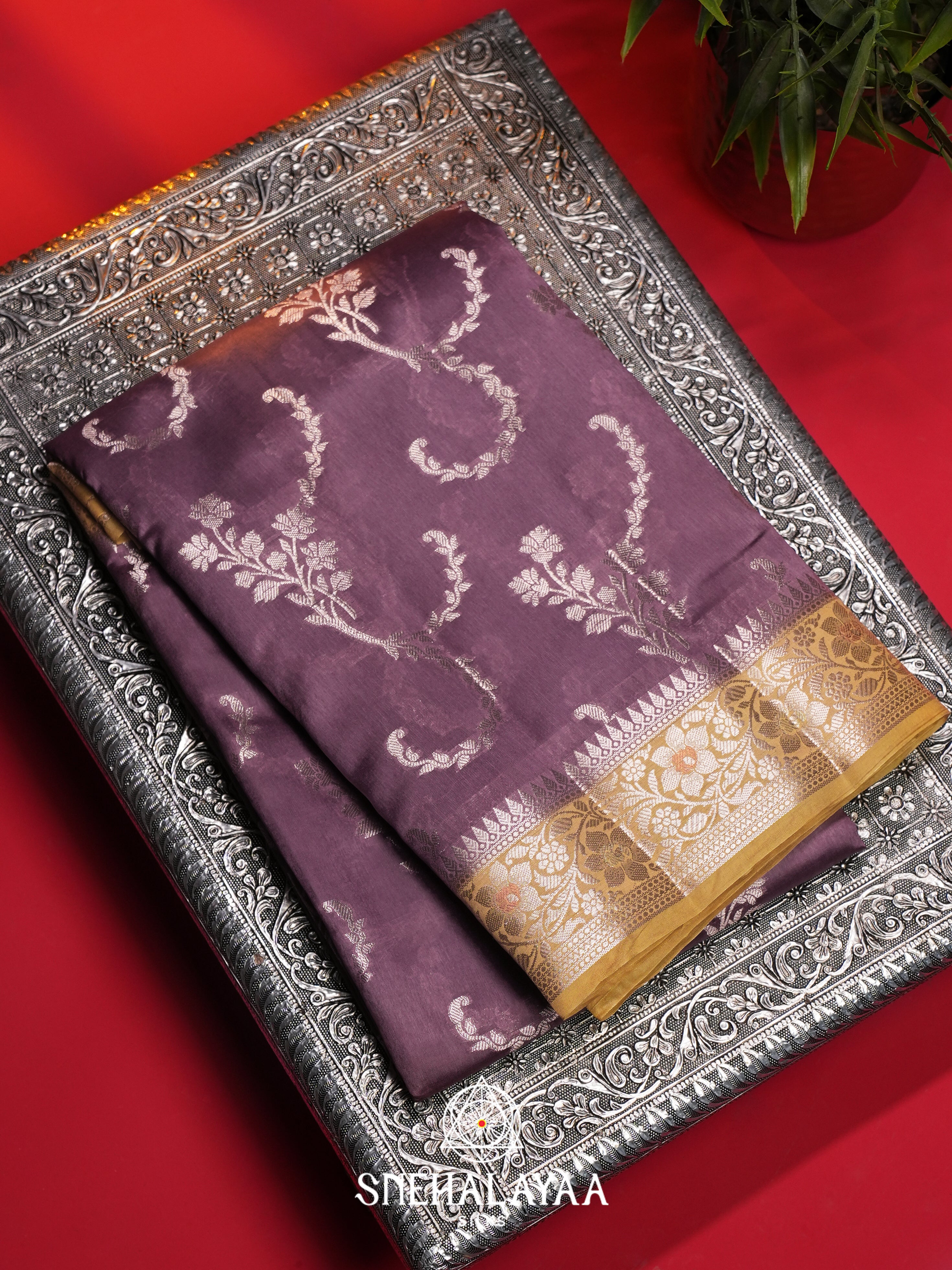 Plum Dupion Silk Saree